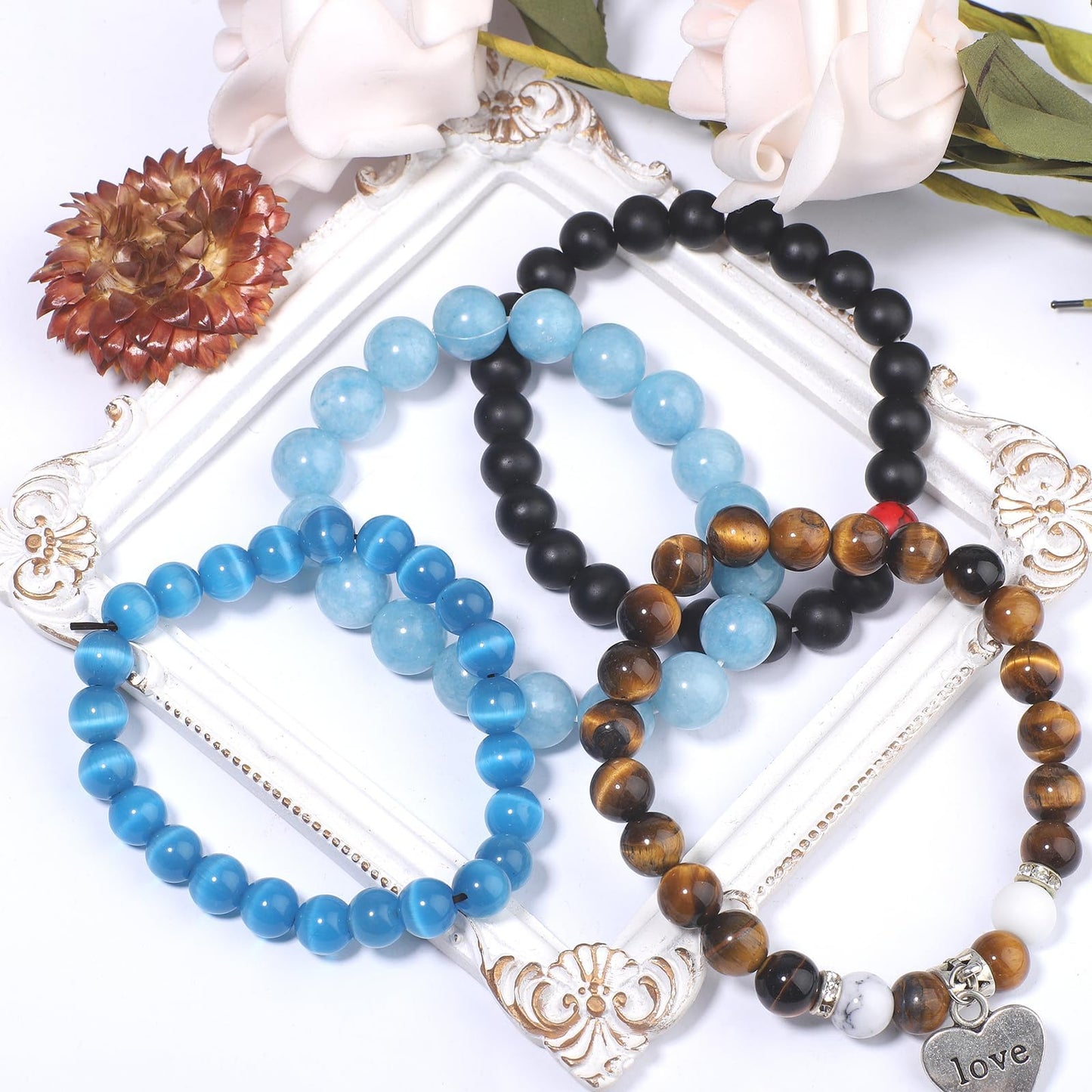 NITOPUPU 100Pcs 8mm Natural Smooth Turquoise Gemstone Beads Round Loose Stone Beads for Jewerly Making with Crystal Stretch Cord