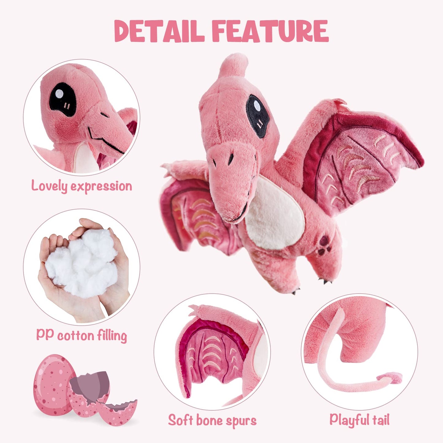 TCBunny Baby Dinosaur 14" Stuffed Animal Plush Toy, Kid's Gifts for Boys, Girls, Birthday, Valentine, Christmas (Pterosauria - Pink)