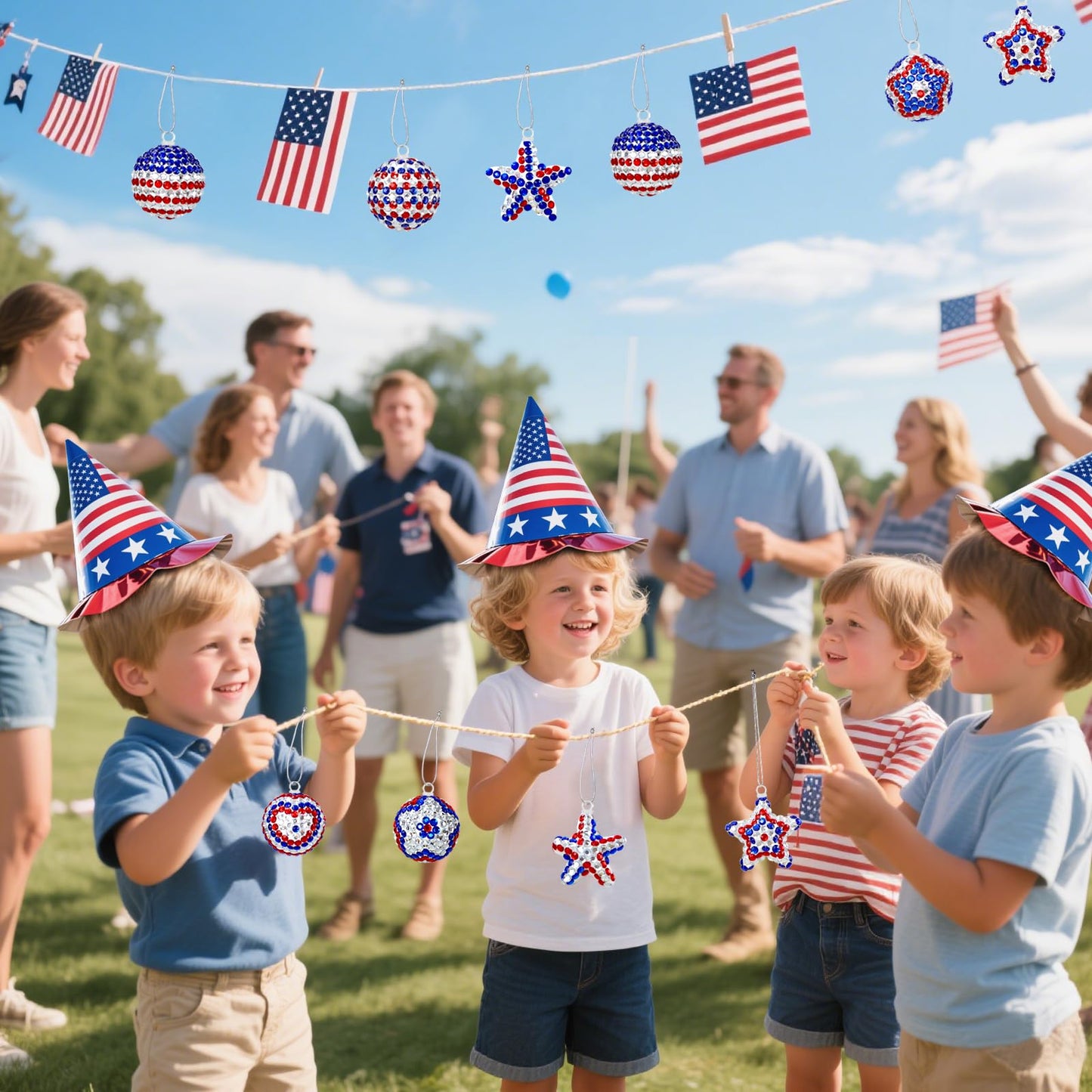 18 Set 4th of July Crafts Activities Kits Patriotic DIY Glitter Foam Star Ball Ornaments Independence Day Decorations Red White Blue Gem Stickers Memorial Day Art Set for Party Supplies Favor