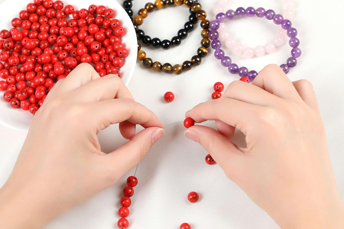 LAIDANLA Red Turquoise 8mm Natural Stone Beads Round Loose Gemstone Stone Beads for DIY Bracelet Necklace Earrings Jewelry Making Polishing Genuine Real Beading Crystal 96PCS 2 Strand 32"