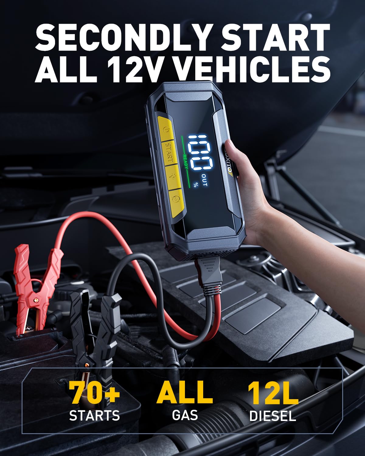 AUXITO 8000A Portable Jump Starter for All Gas/12L Diesel, 20000mAh Car Battery Booster Jump Pack, Jump Box for Car with 60W Fast Charging, LCD Screen Display, 700LM LED Light