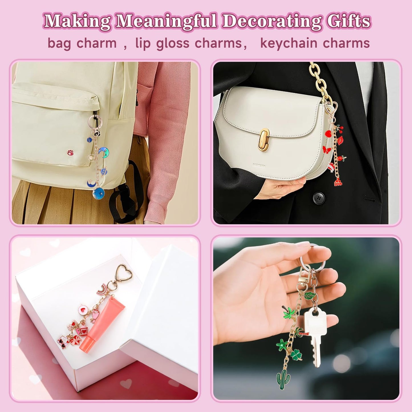 Riwiuue 352Pcs Lip Gloss Keychain Making Kit, DIY Charms Key Chain Making Kit with Bag Charm Supplies, Pendant, Jump Ring, Crab Clip, Pliers, Gift Bag & Tools for Mother's Day Party Gifts