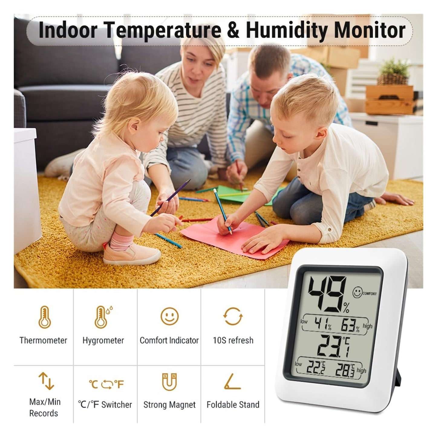 CVGfko Digital Thermometer Hygrometer Indoor Electronic Environmental Room Thermometer Weather Station for Home