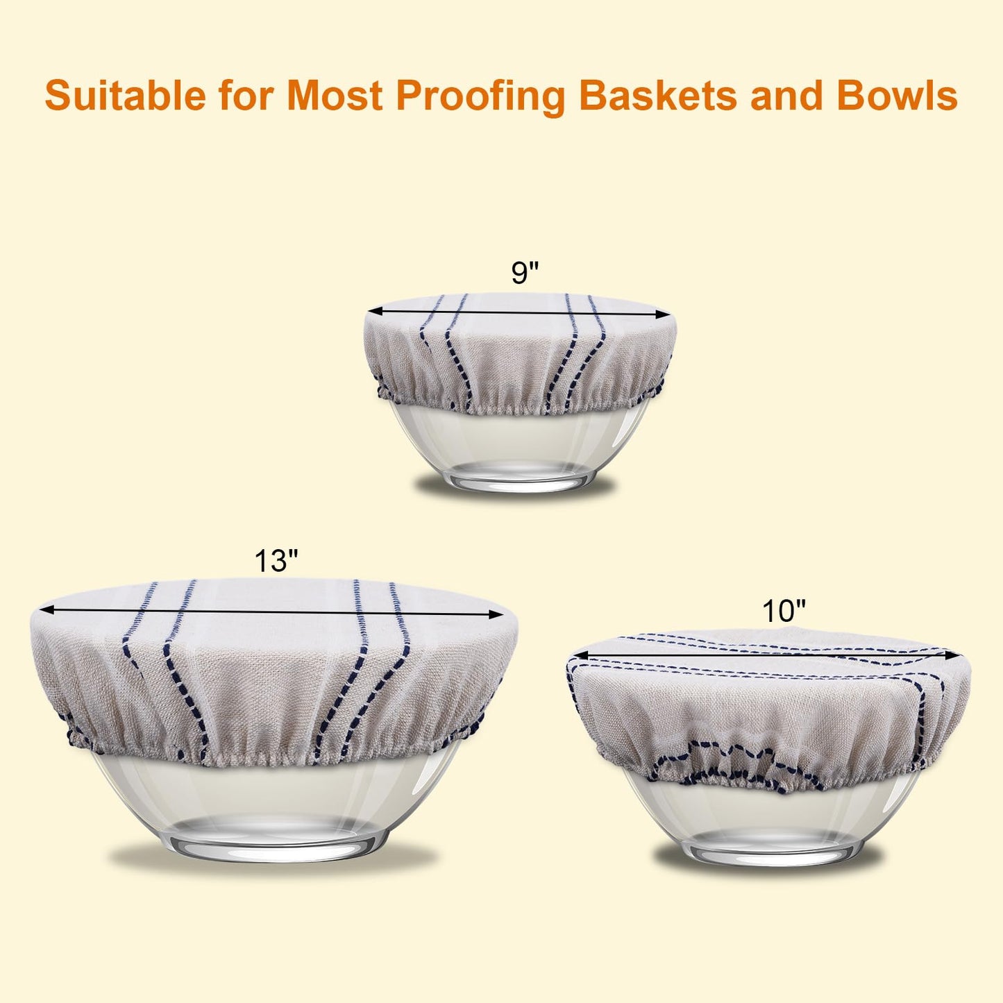 HMAZAE Reusable Bowl Covers for Bread Proofing, 9/10/13 Inches Bread Proofing Cover, 3 Pcs Linen Cotton Food Cover for Sourdough Proofing Basket, Food Storage Baking Supplies for Home Bakers