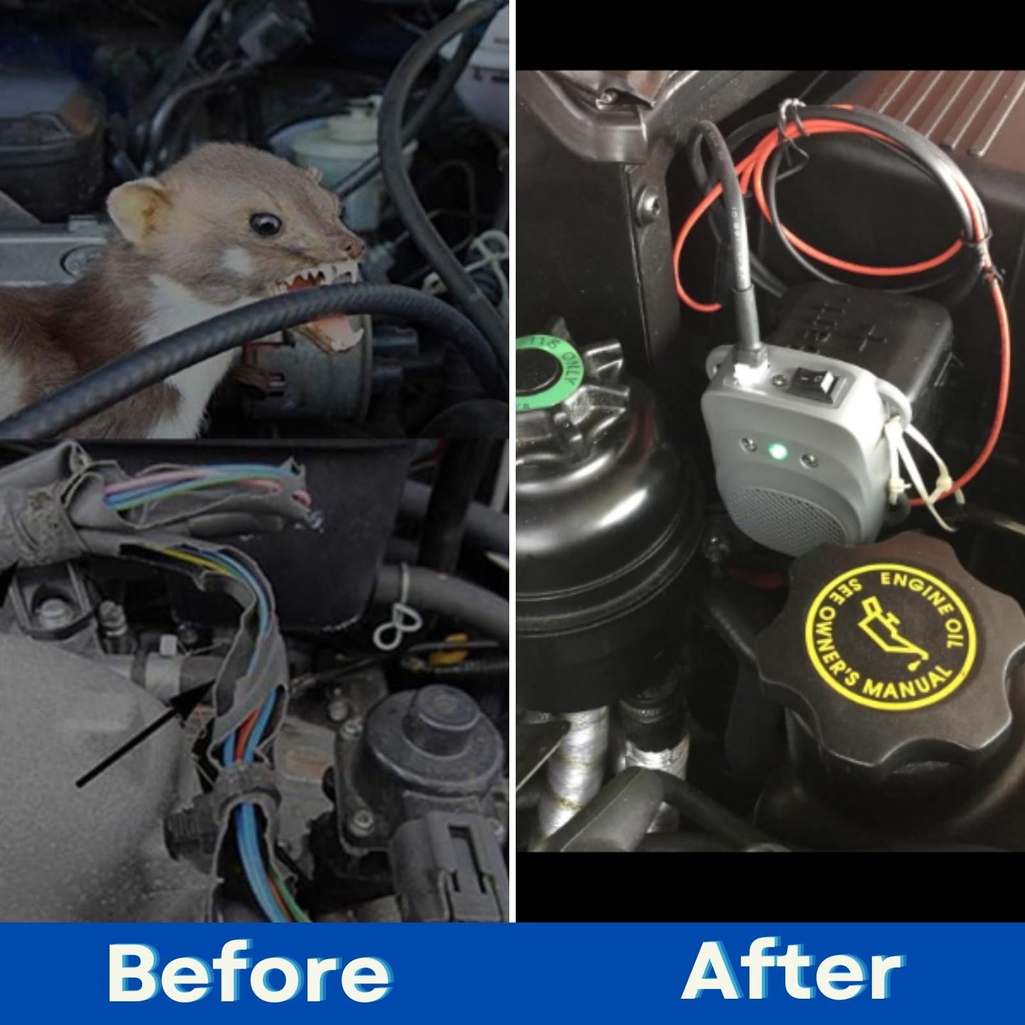 Angveirt Under Hood Rodent Repeller Ultrasonic Rodent Repellent for Car Engine Rat Deterrent Keep Mice Out of Vehicle 24V 12V Mouse Repeller Wires RV Protection 2 Pack