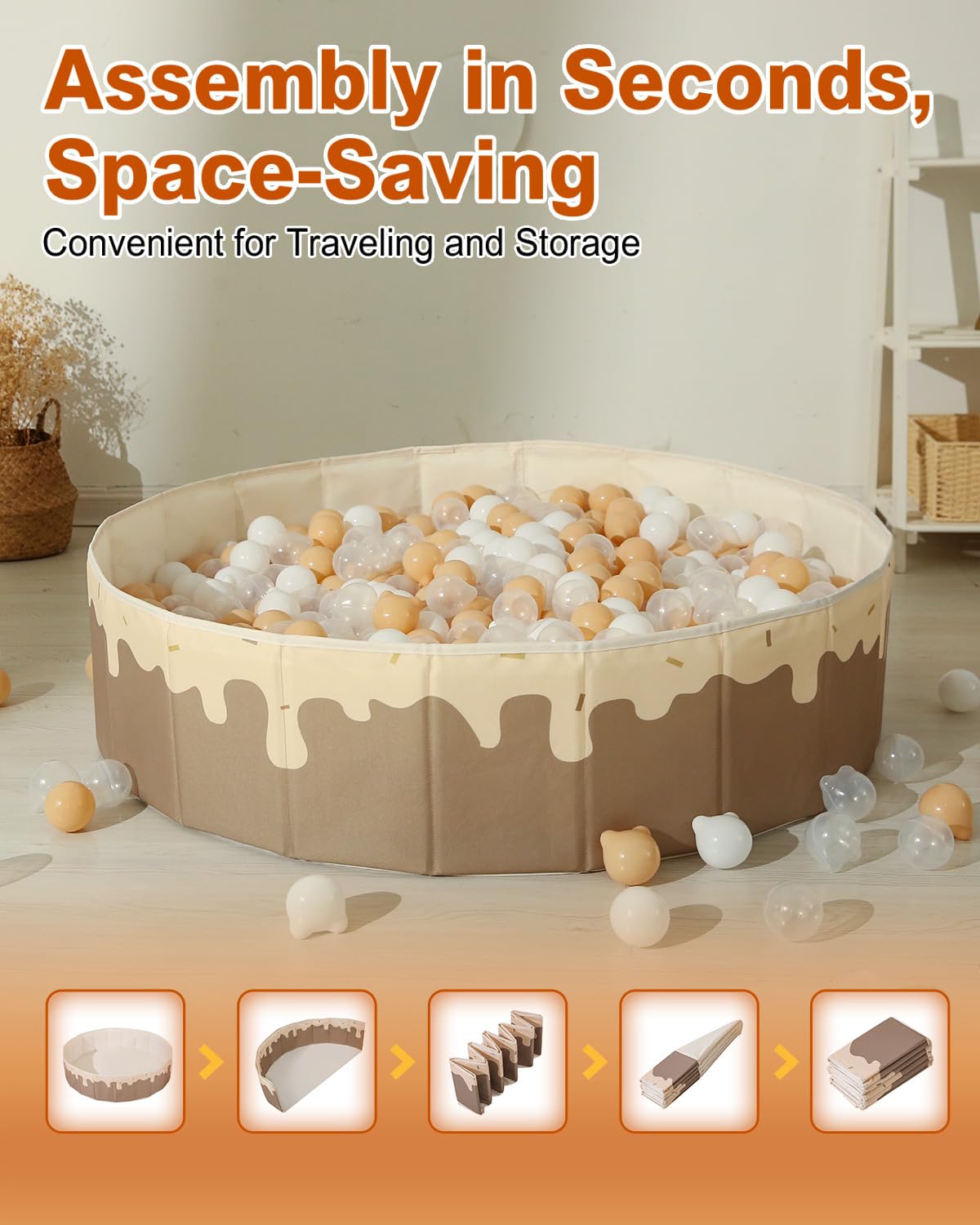 Baby Ball Pit for Toddlers1-3, Foldable Kids Ball Pits Play Tent, Crawl Playpen Ball Pool Playhouse with Storage Bag, for Boys Girls Dogs Cats Festival Play (Balls Not Included), Doughnuts