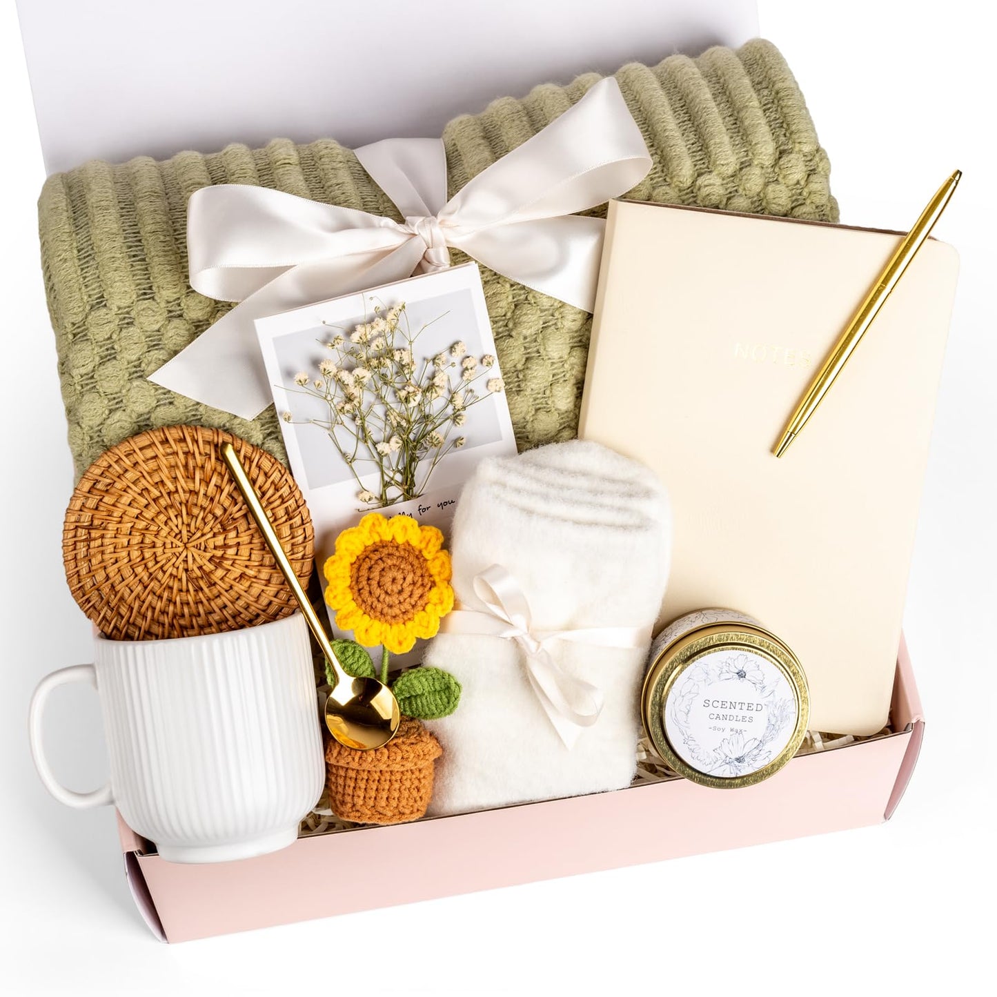 AUOVKOCA Birthday Gifts for Women, Self Care Gifts Baskets Care Package for Women, Teen Girls, Her, Mom, Sister, Best Friend, Wife, Girlfriend, Coworker, Sending Sunshine Sunflower Gift Baskets