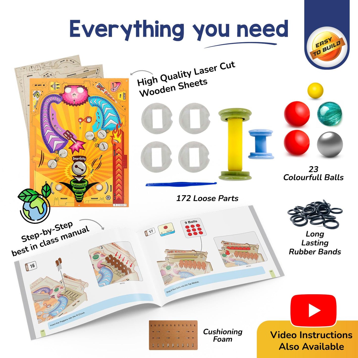 Smartivity DIY Pinball Machine for Kids 8-14 Years Old | Global Award Winning Arcade Game | Build Your Own Pinball I Birthday Gift for Smart Kids | STEM Toy for Boys & Girls