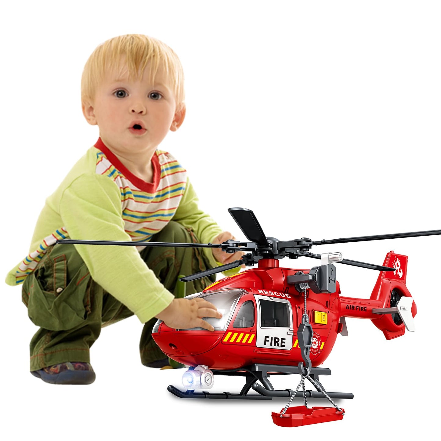 XUEXUE Large Helicopter Toy 15 Inch, Kids Helicopter with Rescue Crane & Hanging Tray, Toy Helicopter with Lights and Sounds, Helicopter Toys for Kids 3-5, Birthday Gift for Boys Age 3-7