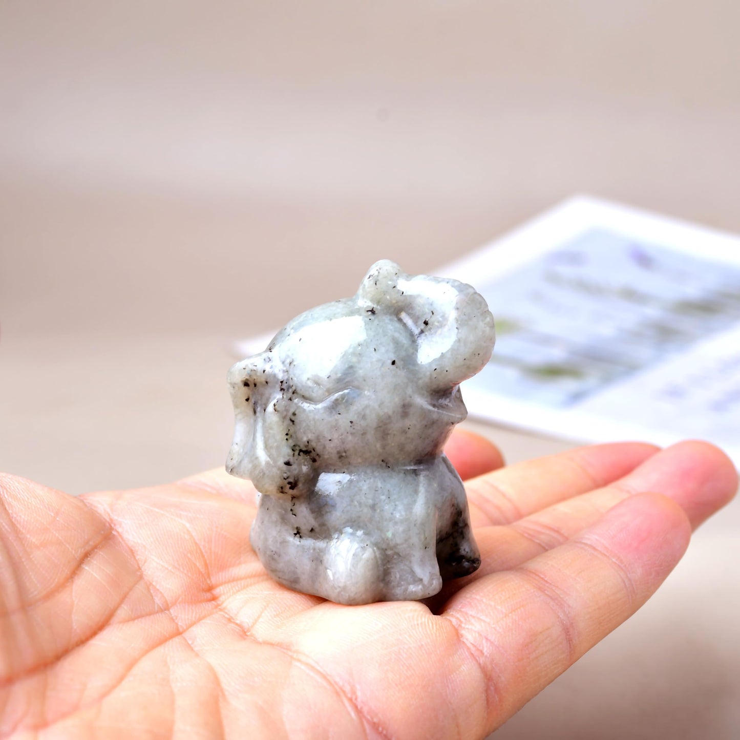 DZJXBZhu Moonstone Elephant Crystal Statue 2.0” Healing Crystal Meditation Pocket Figurine Statue Natural Gemston Hand Carved Polished Home Room Office Desk Decoration Gift Collect