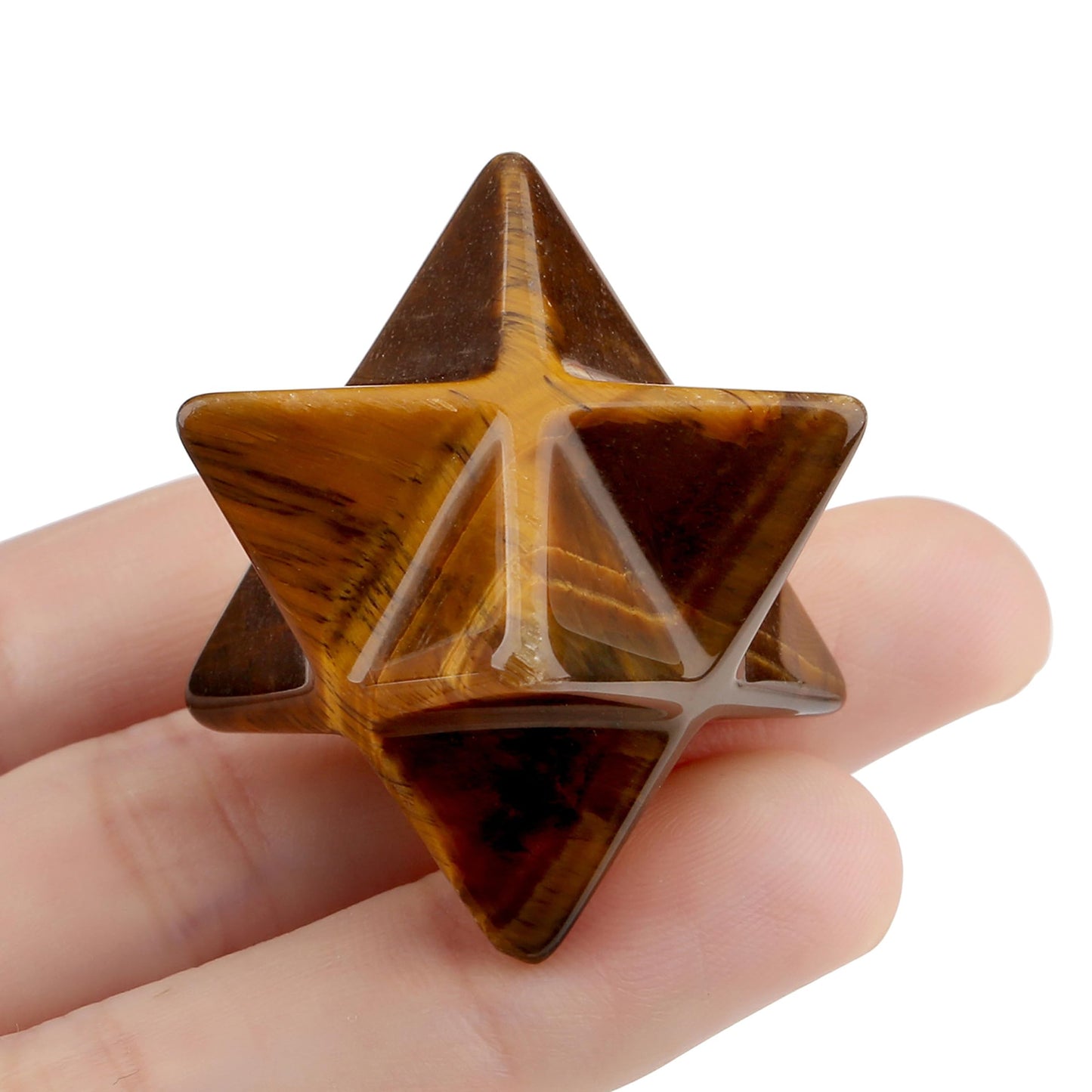 QINJIEJIE Tiger Eye Merkaba, Natural Crystal Healing Stones Sacred Meditation Energy Generator Reiki Crystal Grid Home Decor Protection Cleansing Spiritual Gifts, 3D Star Dodecahedron Crystal 1"