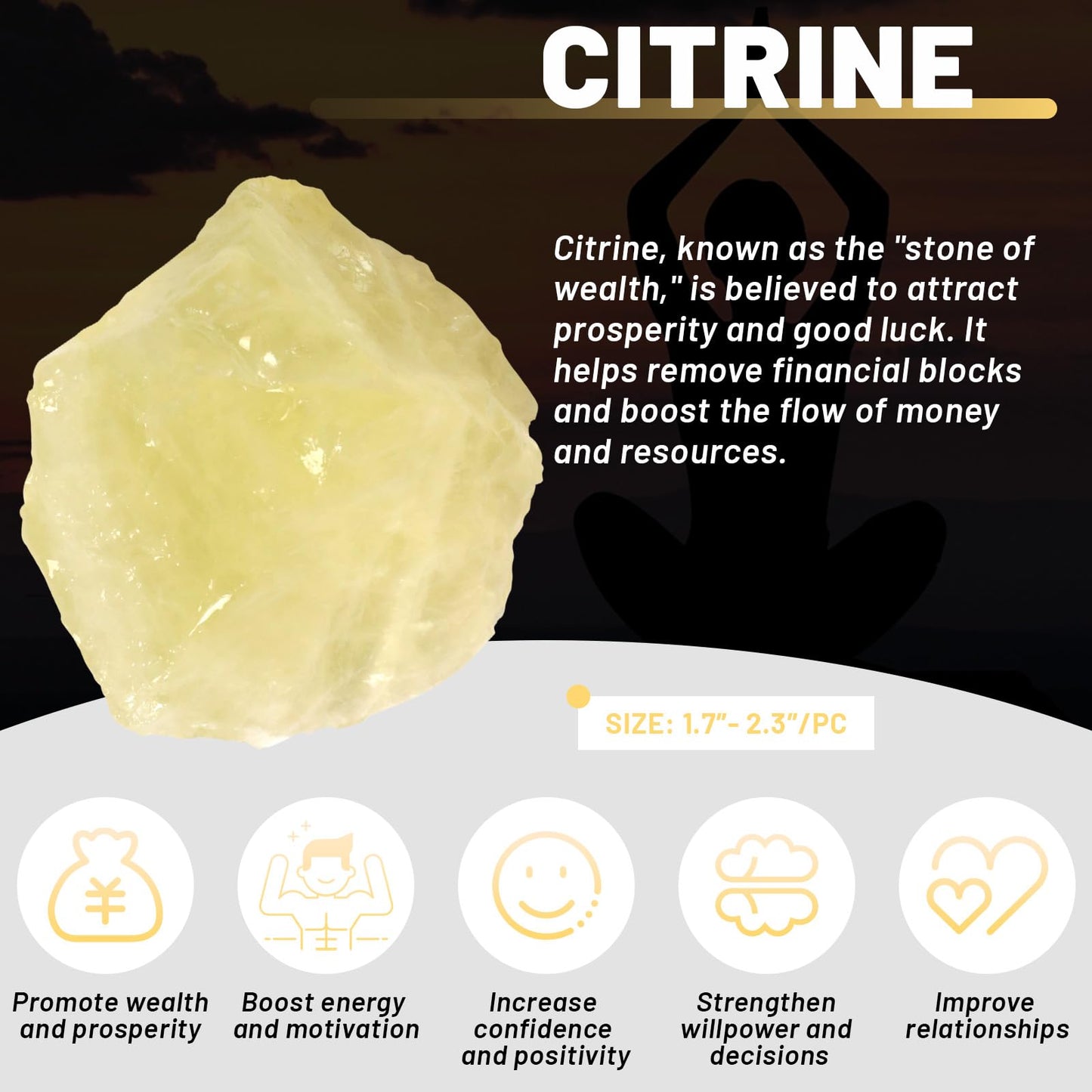Orientrea Raw Citrine Rough Crystal with Clear Quartz, Natural Citrine Crystal and Healing Stones for Tumbling, Decoration, Polishing, Wire Wrapping, Wicca & Reiki 2PCS