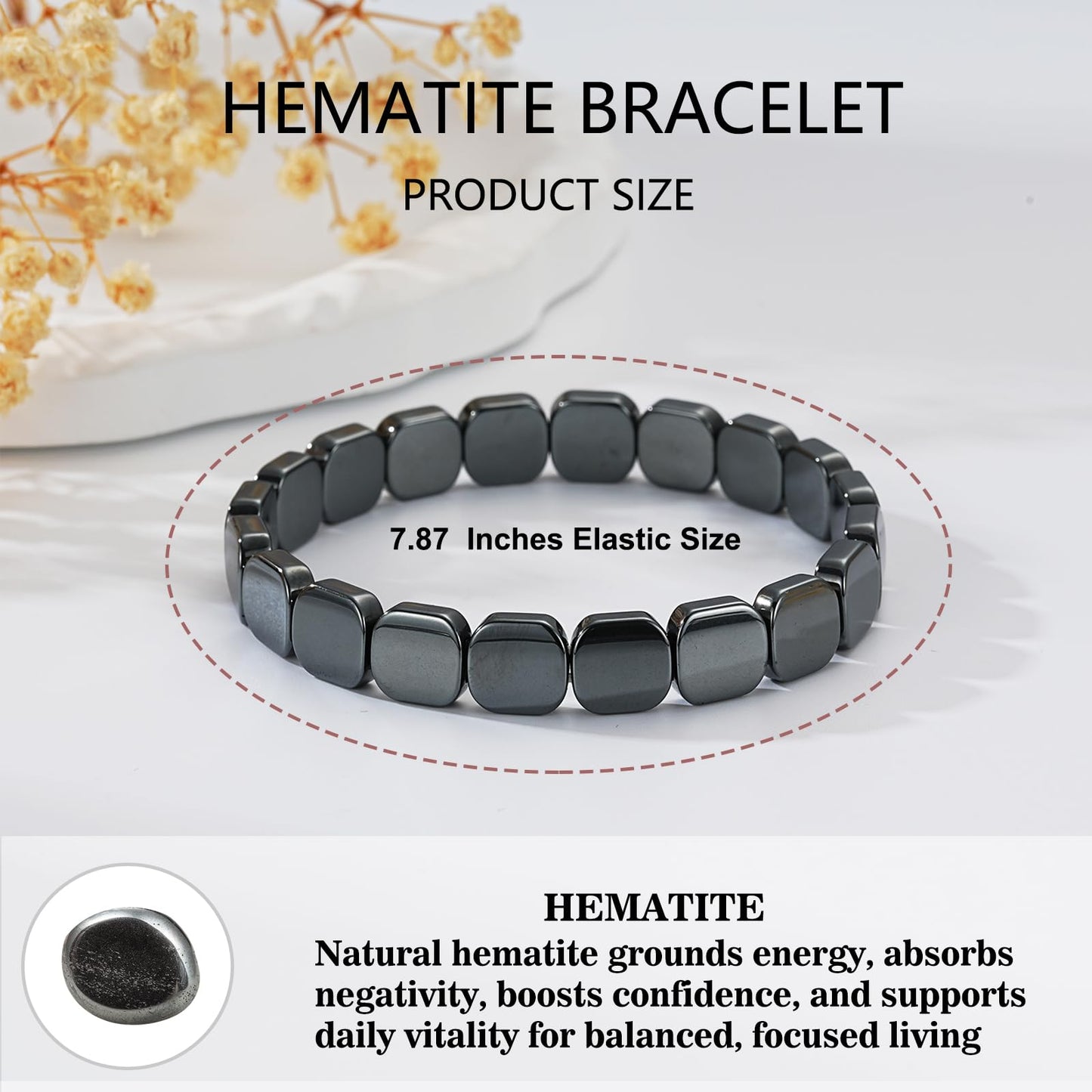 Gnamy Hematite Bracelet for Men, Gifts for Men Him Husband Boyfriend, Natural Hematite Stone Beaded Stretch Healing Bracelets Birthday Inspirational Jewelry Gifts for Man Male