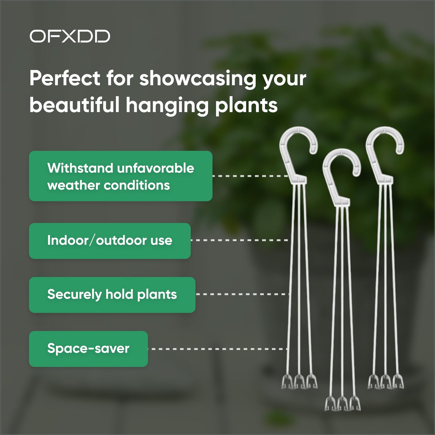 OFXDD Plant Pot Hangers - Pack of 4 - Plastic Flower Baskets Hanging - Decorative Garden Plants Pots with Hook - Outdoor Basket Hanger