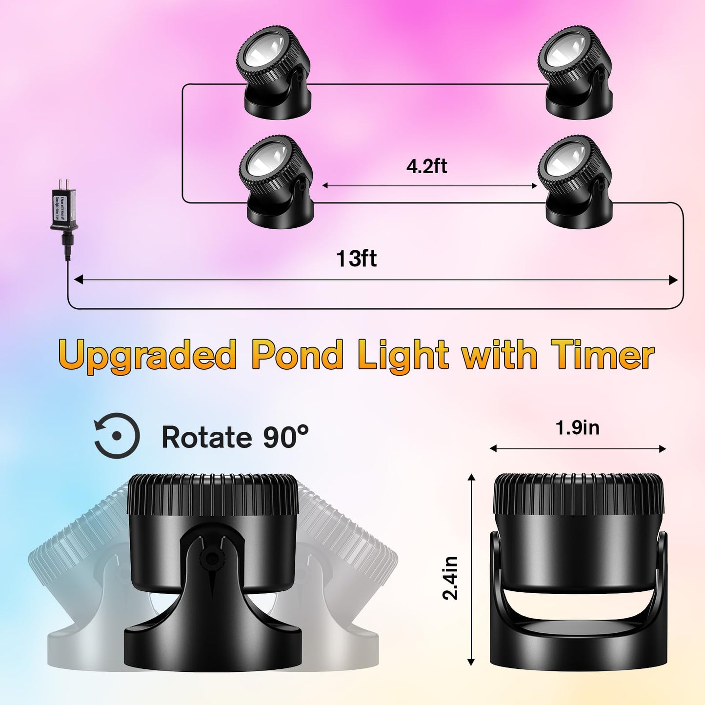 POPOSOAP Pond Lights 4-in-1 Warm White, Underwater Pond Lights with Timer/ IP68 Waterproof Submersible LED Fountain Lights for for Pond Waterfall Fountain Aquarium Garden Patio Pool(Set of 4)-P64H
