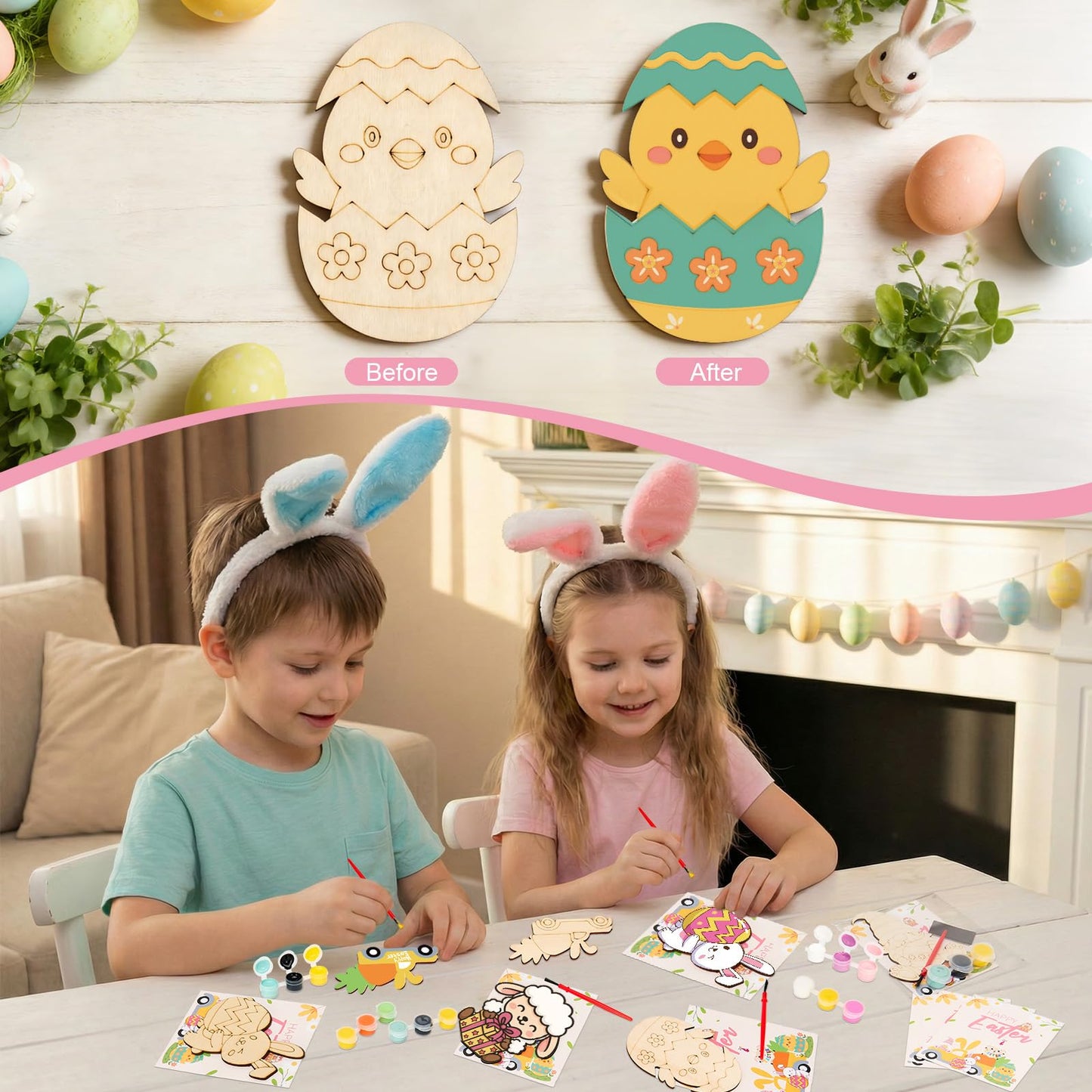 Bafeil 24 Set Unicorn Birthday Party Favors - Wooden Painting Crafts Kit with Cards, Fridge Magnets for Group Prizes, DIY Unicorn Birthday Decorations, Goodie Bag Stuffers, Gift