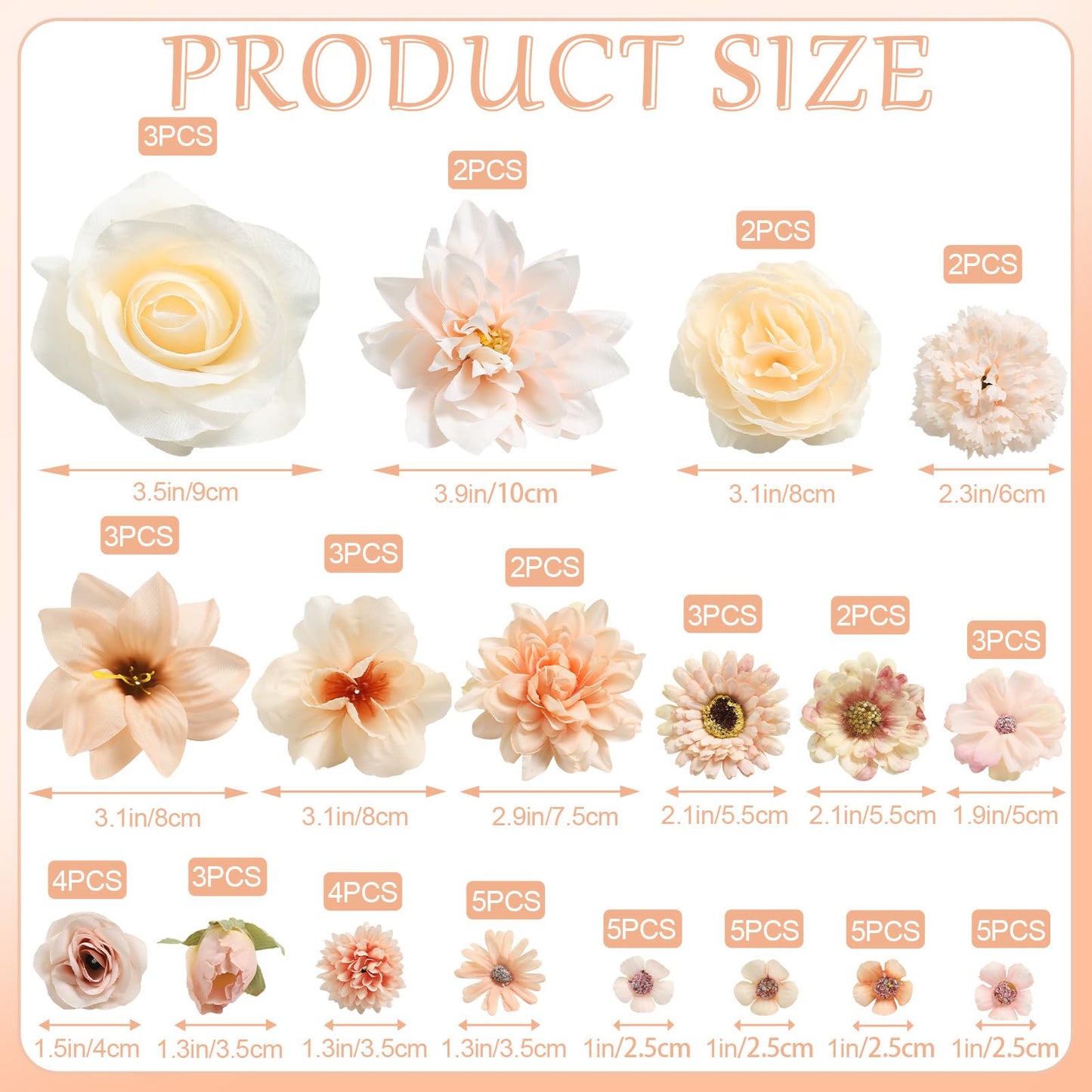 RUIDKUN Fake Flowers Heads Bulk Champagne Mini Artificial Silk Flower for Crafts, Small Artificial Daisy Roses Faux Flowers for Graduation Cap DIY Cake Wedding Party Home Garland Decoration