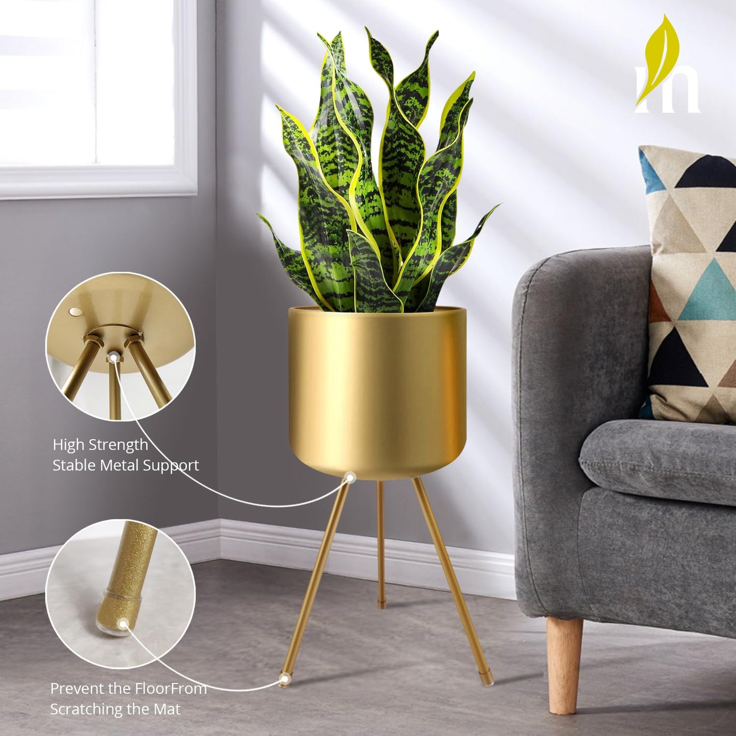 magarz Mid-Century Metal Flowerpot with Stands, Stylish Modern Floor-Standing Flowerpot,Suitable for Orchid, Aloe Indoor Outdoor Decoration 11'' Wide 21.7'' high (X-Large, Gold)