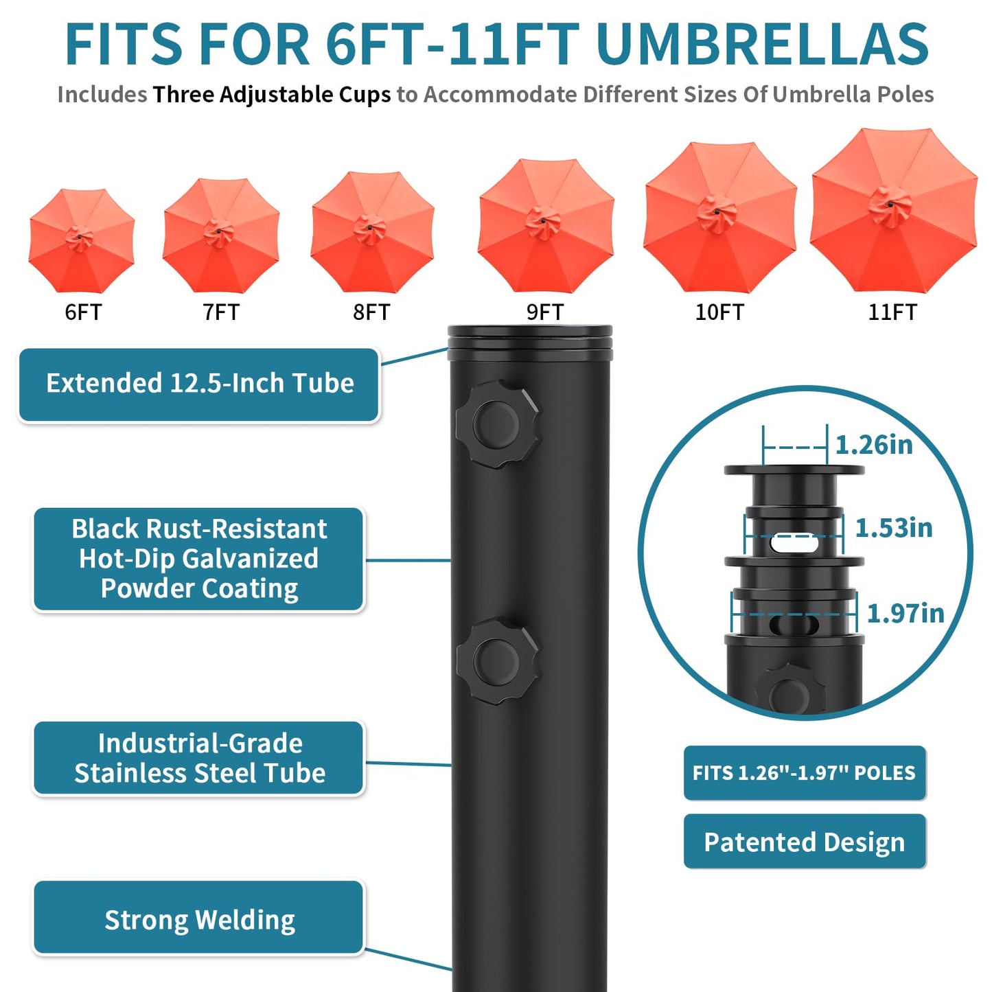Heavy-Duty Umbrella Base with Wheels,150lb Capacity Fillable Planter Umbrella Stand, Rust-proof Steel Umbrella Holder with Handle & Anti-Collapse Pads, for Outdoor, Patio, Garden, Deck, Poolside, Lawn