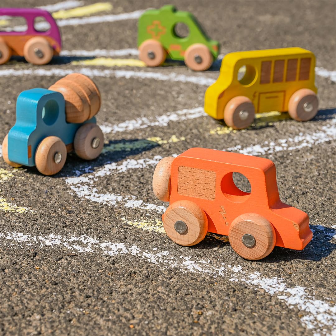 TickiT Rainbow Wooden Vehicles - Set of 12 - Small, Chunky Cars - for Ages 12m+ - Develop Fine-Motor Skills - Loose-Parts Toys for Toddlers
