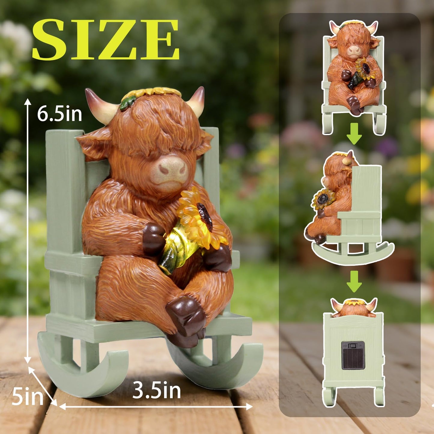 Sheaifun Solar Garden Statues Highland Cow Garden Decor Resin Highland Cow Statue with Light Animal Figurine Outdoor Yard Patio Lawn Decoration Housewarming Gardening Gifts for Women 3.5x5x6.5 in