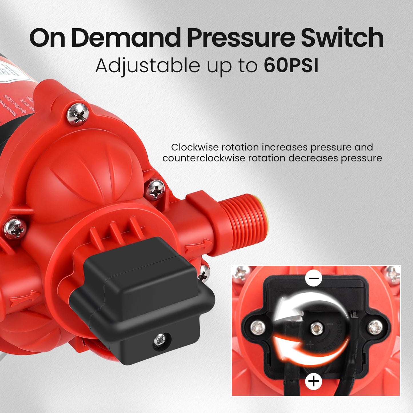 12V Sprayer Pump, 2.5gpm-8amp-60psi, Chemical and Corrosion Resistant, Compatible with Roundup, Diaphragm Pump with Pressure Switch and Self-Priming for Agricultural Spraying, Rv, Boats, Etc