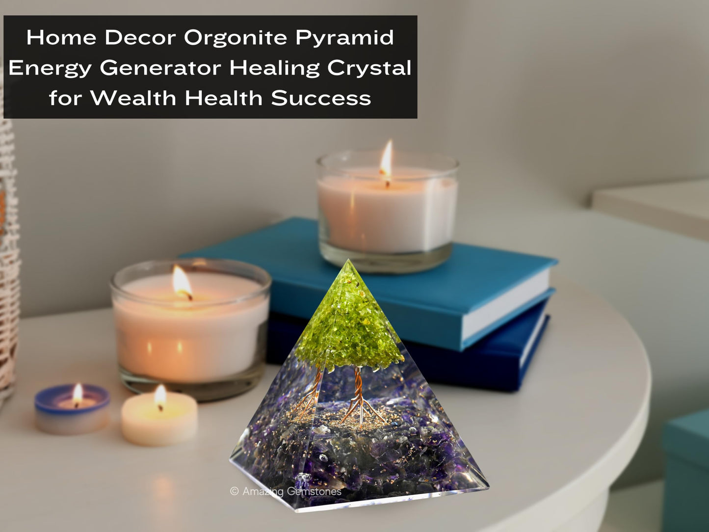 Amazing Gemstone Organite Orgone Pyramid Extra Large 105 MM - Orgone Energy Pyramid with Amethyst Crystals, Peridot Tree and Healing Stone - Orgonite Pyramids Crystals and Positive Energy