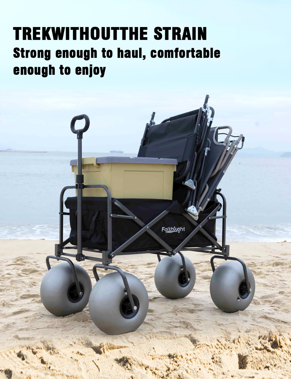 13" Balloon Bubble Wheel Beach Cart Collapsible Wagon with Big Fat All Terrain Inflatable Air Tire, Large Outdoor Wagon & Fishing Cart with Balloon Tire, Dolly with Big Wheels for Sand Camping (Black)