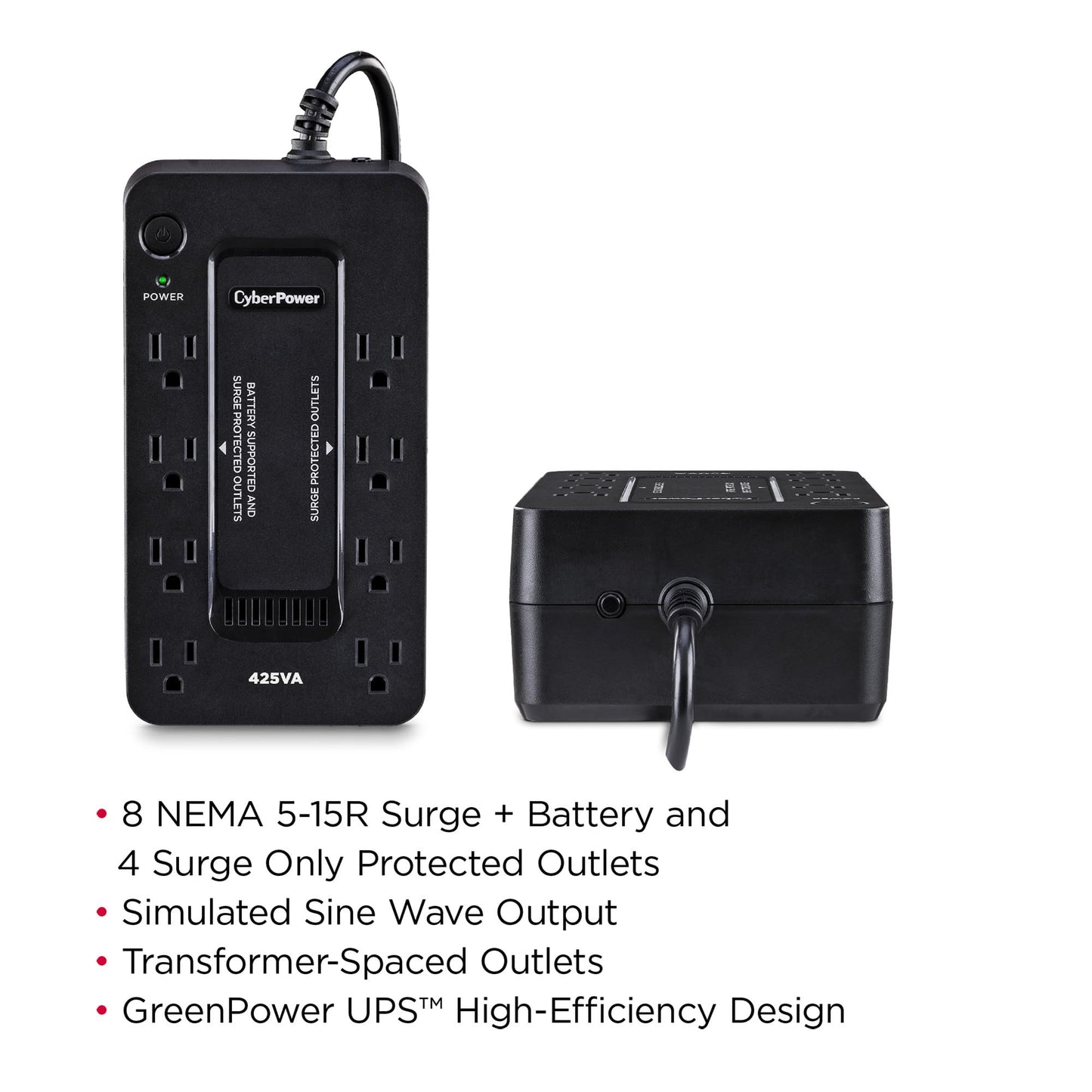 CyberPower ST425 Standby UPS Battery Backup and Surge Protector, 425VA/260W, 8 Outlets, Compact, UL Certified