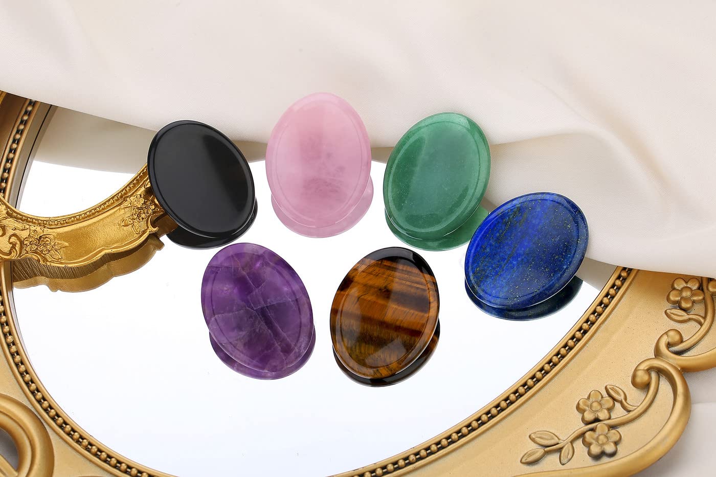 QINJIEJIE 2PCS Thumb Worry Stones for Anxiety Healing Crystals Rose Quartz Amethyst Hand Carved Stones Pocket Meditation Oval Crystal Natural Reiki Relax Palm Stone Therapy Stocking Stuffers Adults