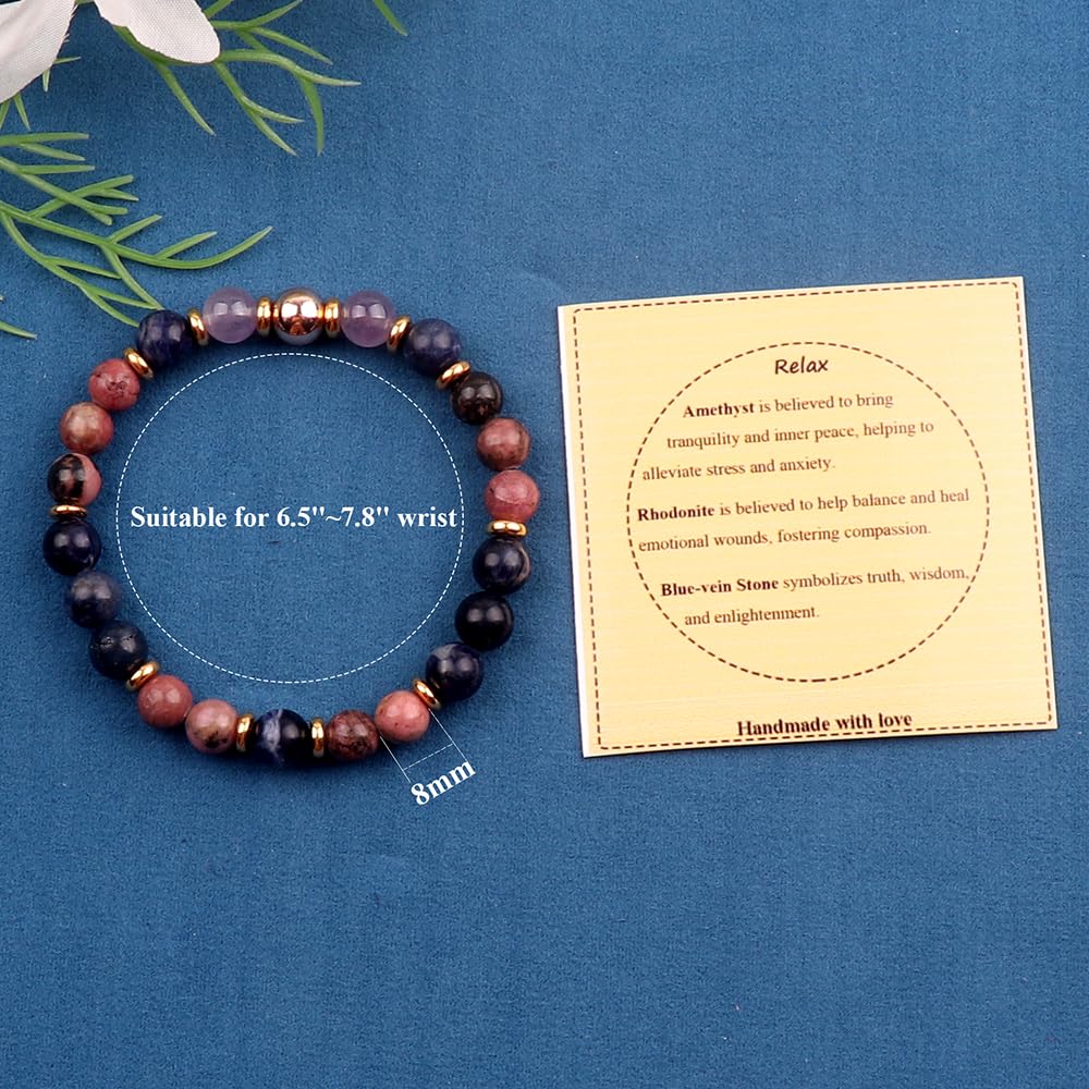 KSQS Healing Stone Bead Bracelet for Women, Natural Gemstones Balance Protection Bracelet, Spiritual Crystal Beads Bracelet Anxiety Relief with Meaning Card(#51)
