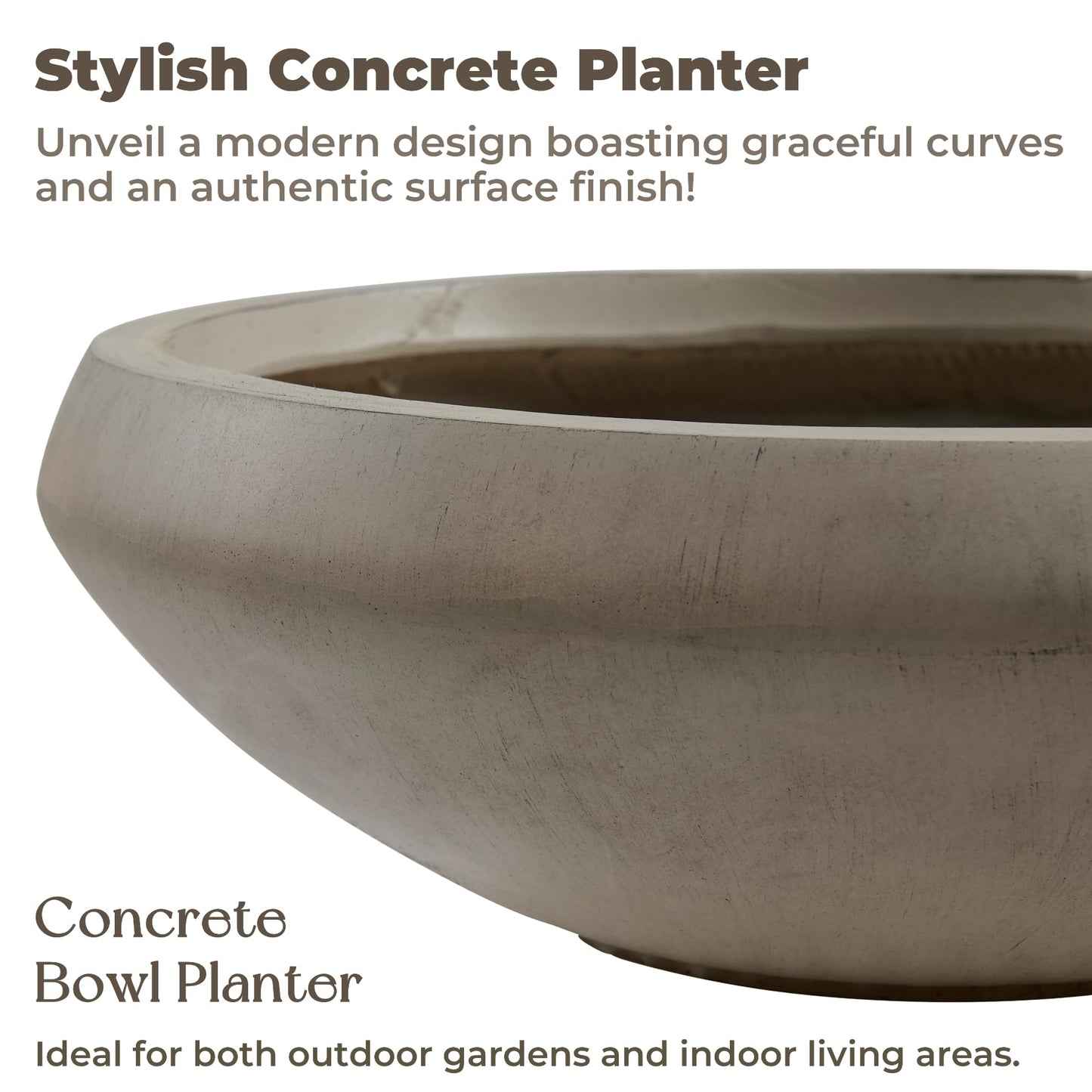 Bowl Planter 19" Dia x 6.3" H Large Succulent Pot with Drain Hole, 16.7" Opening Concrete Flowerpot for Indoor Outdoor Plants Herbs Bonsai, Round Planters for Home, Patio, Garden, Medium-Natural