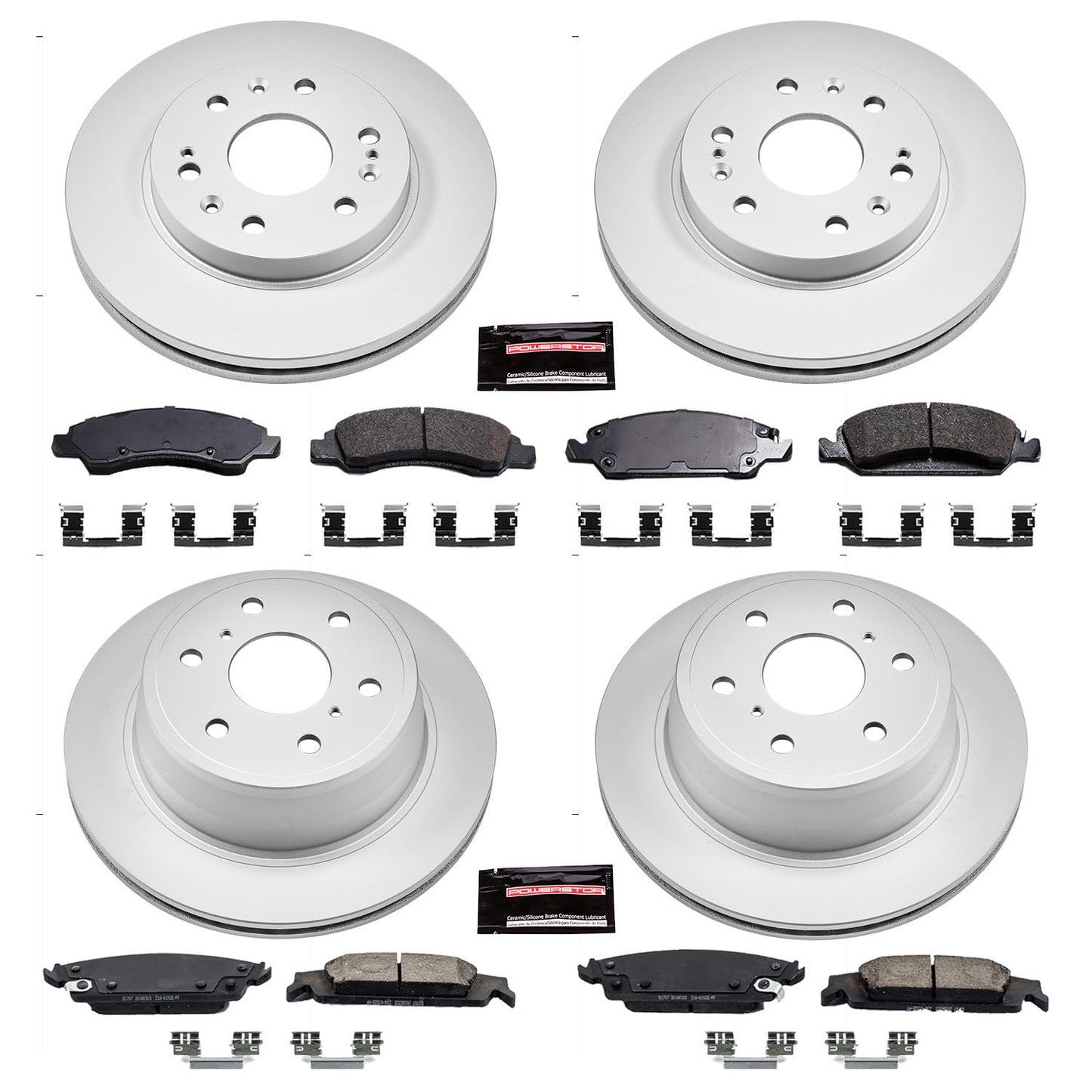 Power Stop CRK6560 Front and Rear Z17 Evolution Brake Pads with Geomet® Coated Brake Rotors Kit For Cadillac Escalade Silverado 1500 Suburban Tahoe GMC Sierra 1500 Yukon