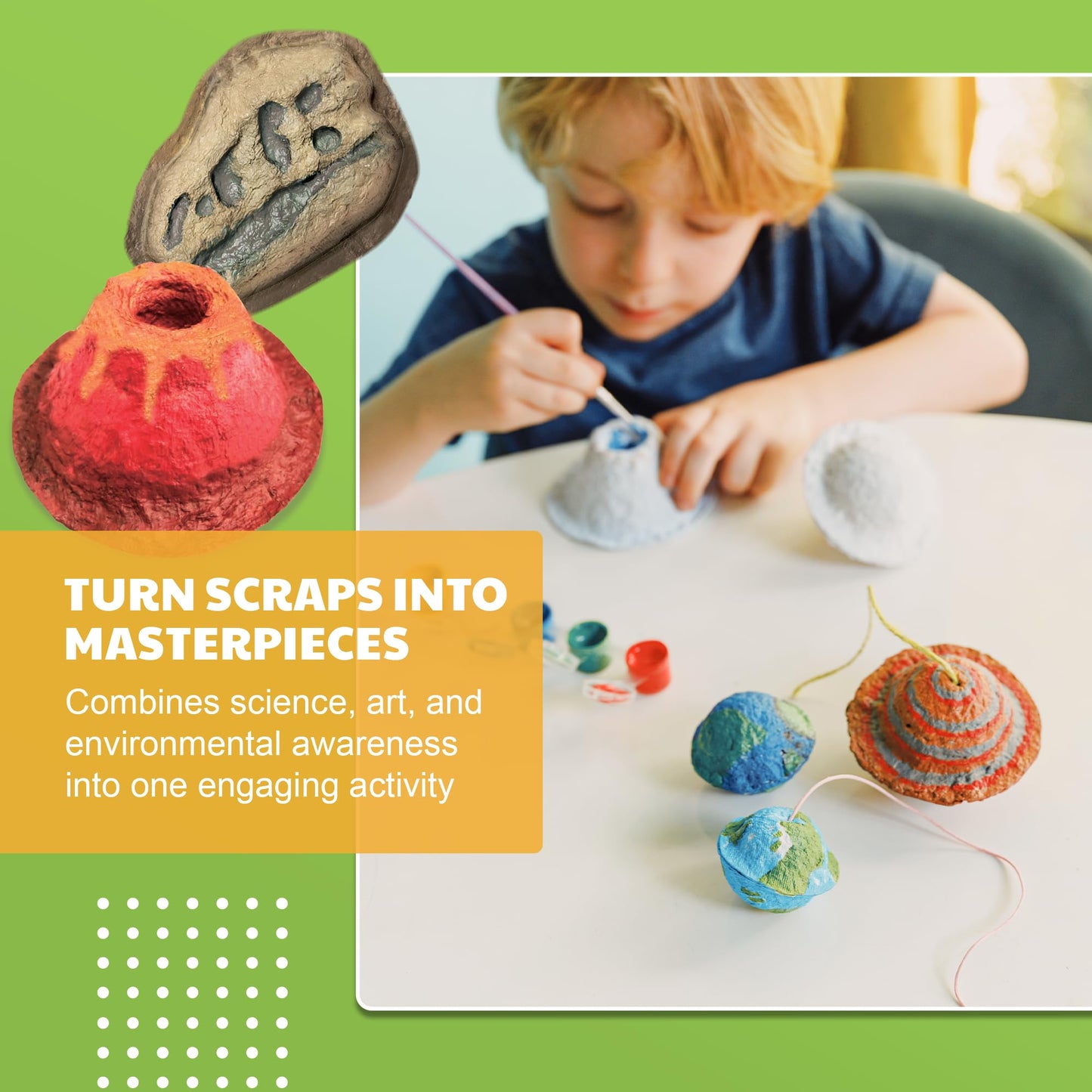 Earth Day Green Science - Paper Making Kit - Recycle and Create Your Own - Paper Making Screen - Green DIY Craft Stem Toys Kit for Kids - Includes Molds, Paints, and Glow-in-the-Dark Features