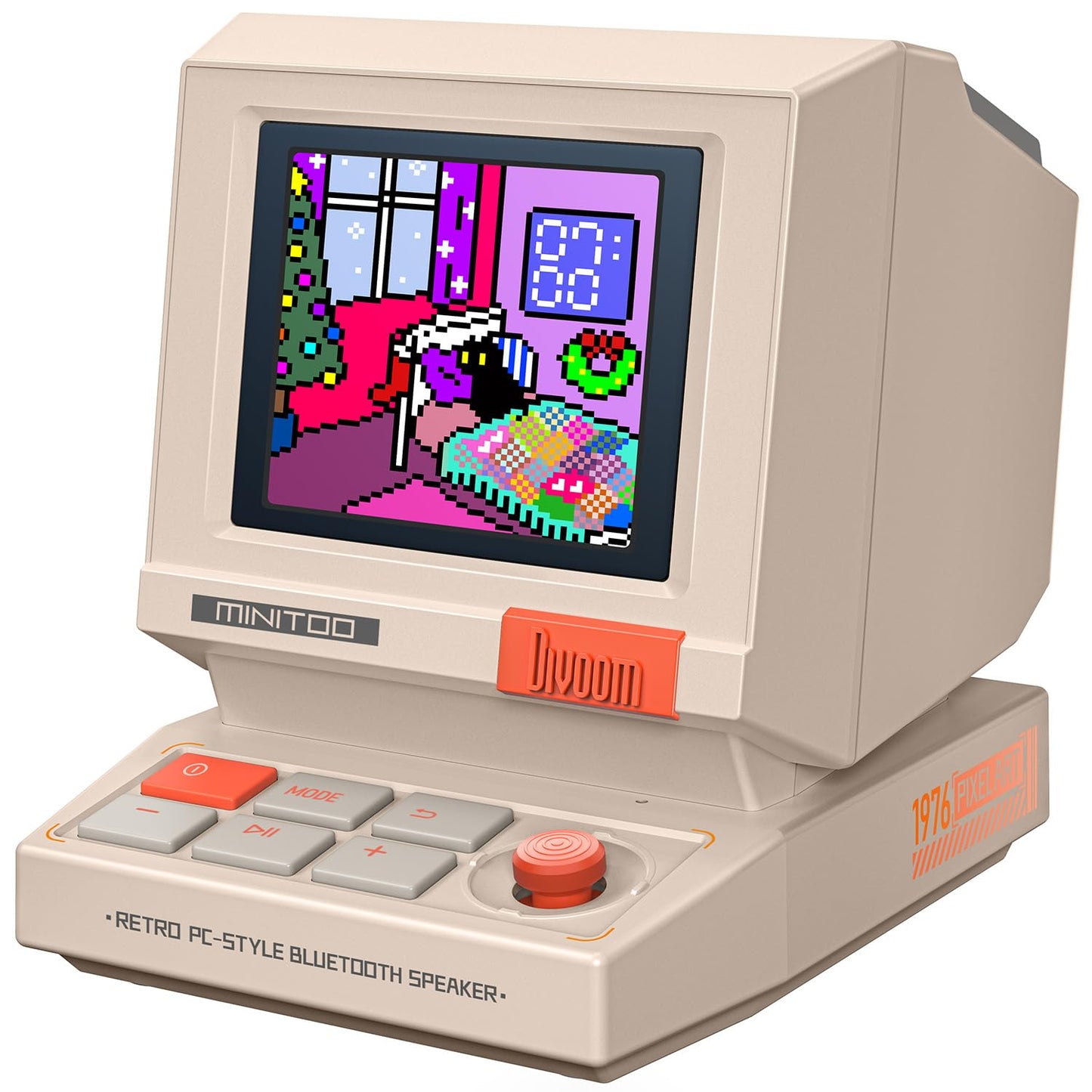 Divoom MiniToo Retro PC-Style Computer Speaker, Smart Pixel Screen with DIY Faces, Bluetooth & USB Audio, Alarm/White Noise Clock, Desk Setup Gift for Bedroom, Office & Gaming