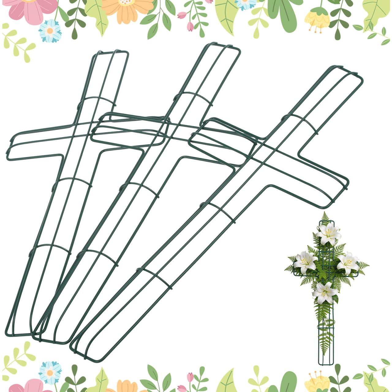 MAGICLULU 3pcs Cross Metal Wreath Frame, 15.7in Wire Floral Form for Easter Church Wall Art, Flower Holder for Holiday DIY Crafting Decoration, Christian Religious Church, Outside Hanging Decor