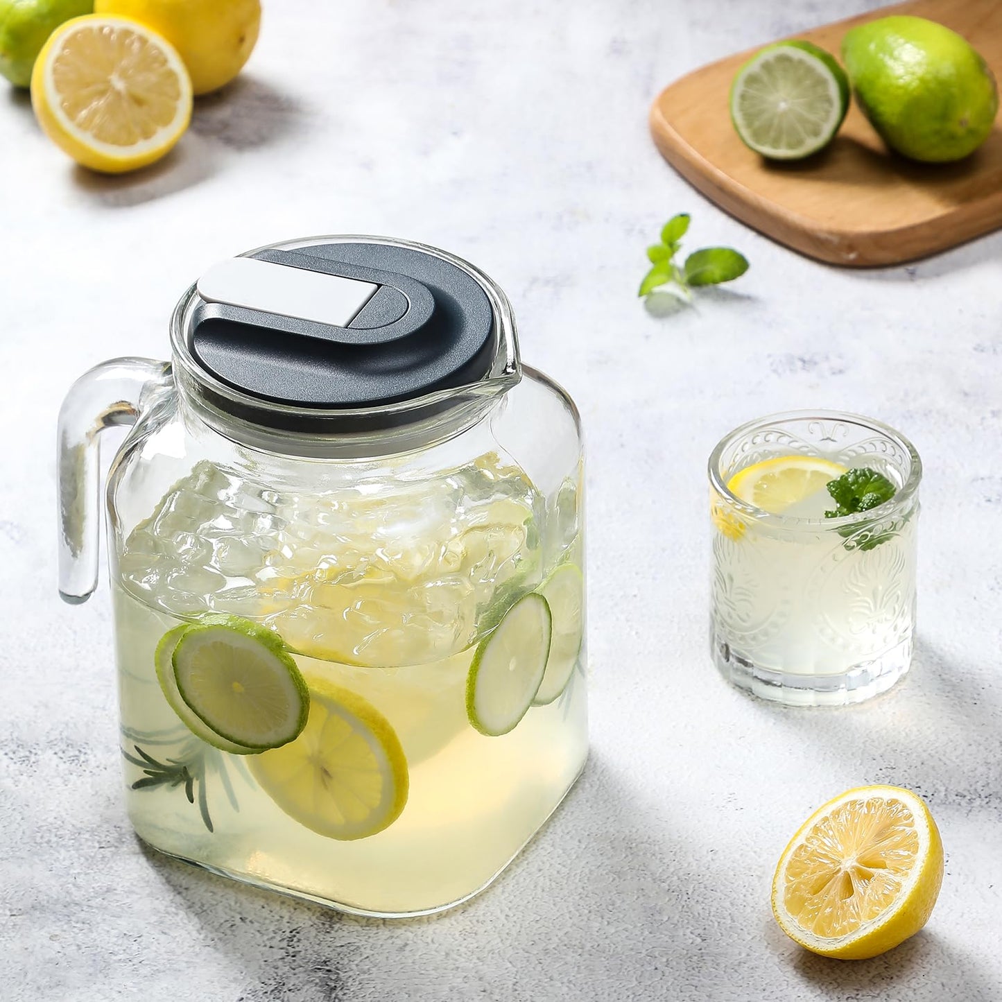 68 Oz Seal Pitcher With Lid and Spout, Large Iced Tea Pitcher for Fridge, Wide Mouth Glass Jar Container for Homemade Juice & Iced Tea, Iced Coffee, and Drinks