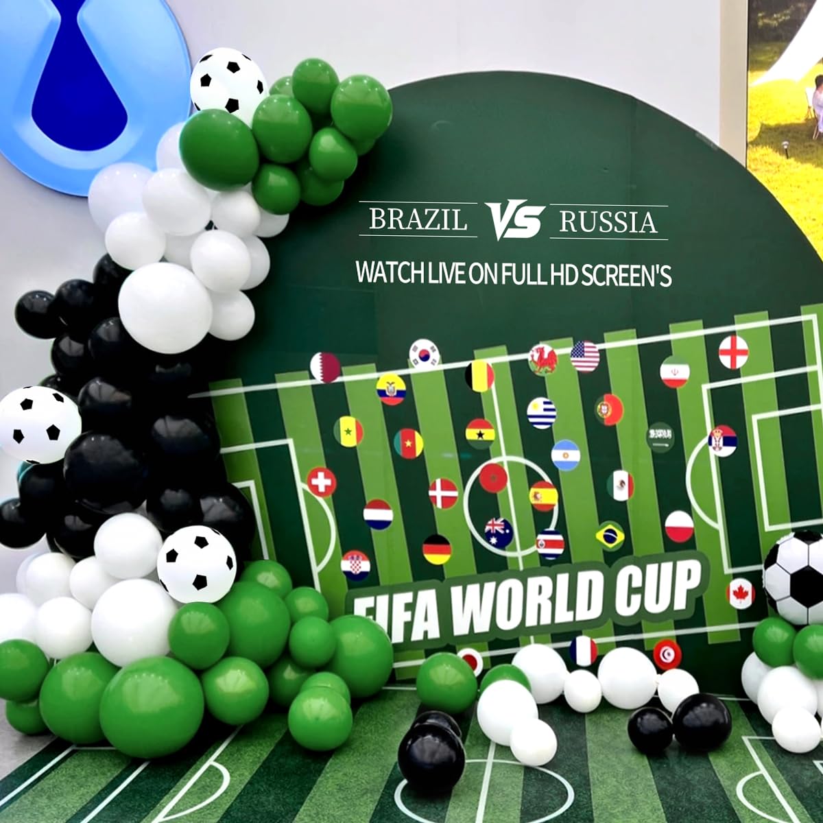 ZHIYAPA Black Green White Balloon Garland Arch Kit, 167Pcs Latex Balloons Different Sizes for Soccer Ball Theme Birthday Futbol Baby Shower Football Graduation Wedding Party Decorations
