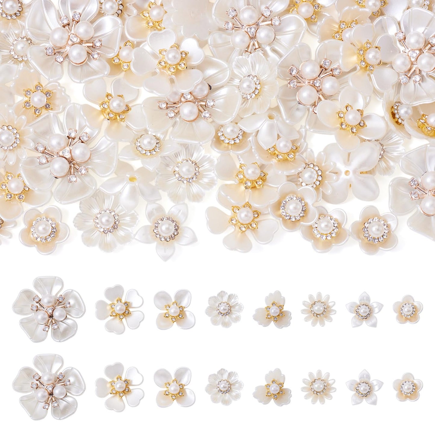 Beadthoven 56Pcs Pearl Rhinestone Buttons 8 Styles Vintage Crystal Flower Brooches Flatback Floral Button Embellishments for DIY Craft Wedding Bouquet Hair Clothing Jewelry Making Bag Shoes Supplies