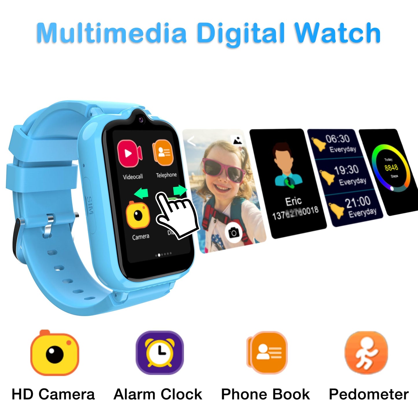 Toloso Kids Smart Watch Boys with GPS Tracker & Video Calling, Kid Cell Phone Watch Age 4-12, One-Key SOS Call Voice Chat Camera Alarm Calculator Pedometer GPS Tracker Gifts for Kids (Blue)