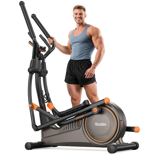 Niceday Elliptical Exercise Machine, Elliptical Machine for Home, Magnetic Elliptical Trainer with 19IN Stride, 16 Resistance Levels, 400LBS Loading Capacity, Support Kinomap APP Brown