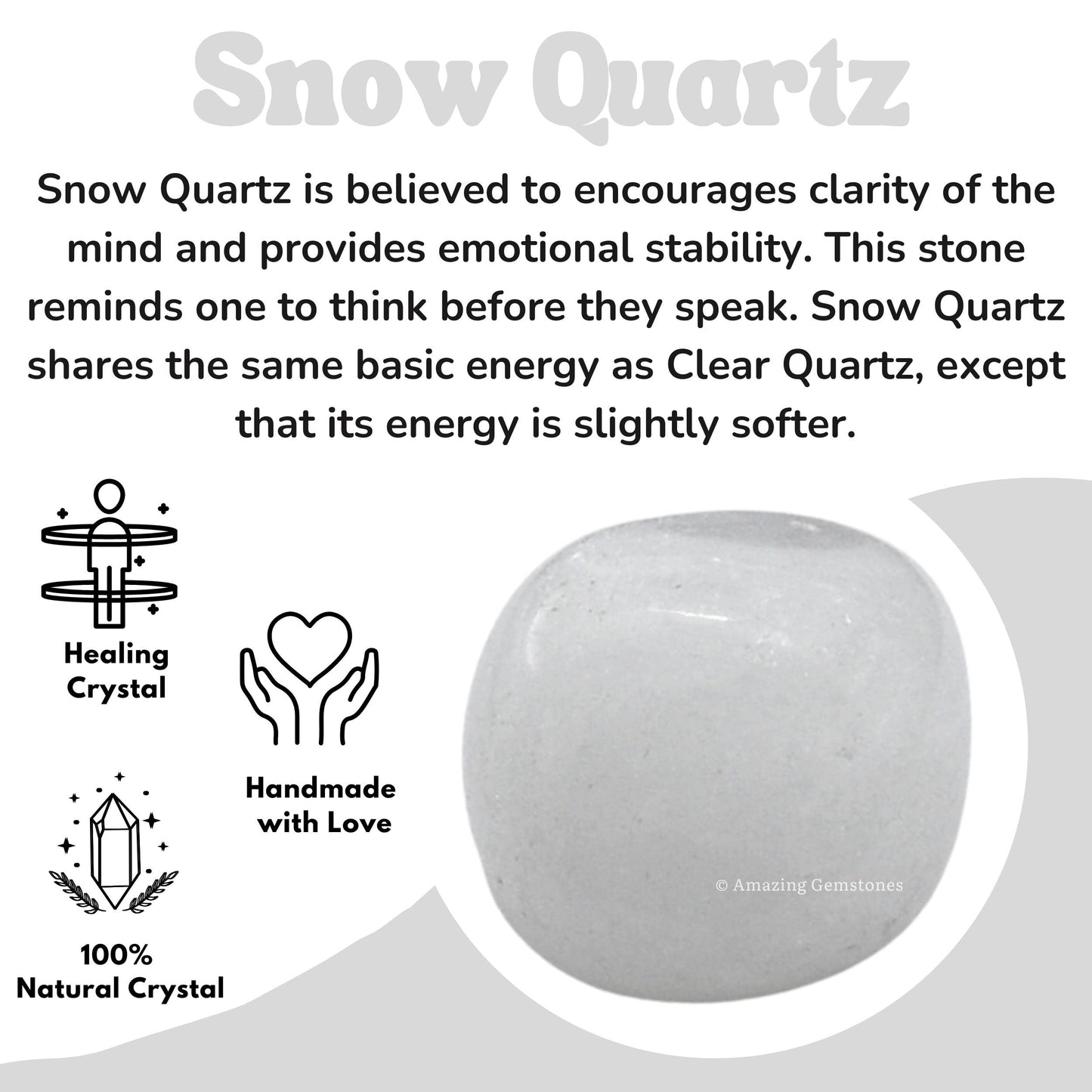 Amazing Gemstone Snow Quartz Crystals and Healing Stones Tumbled - 1 Oz Snow Quartz Stone Gem Stones, Natural Healing Stones for Energy Balance, Stress Relief - Polished Gems Rocks