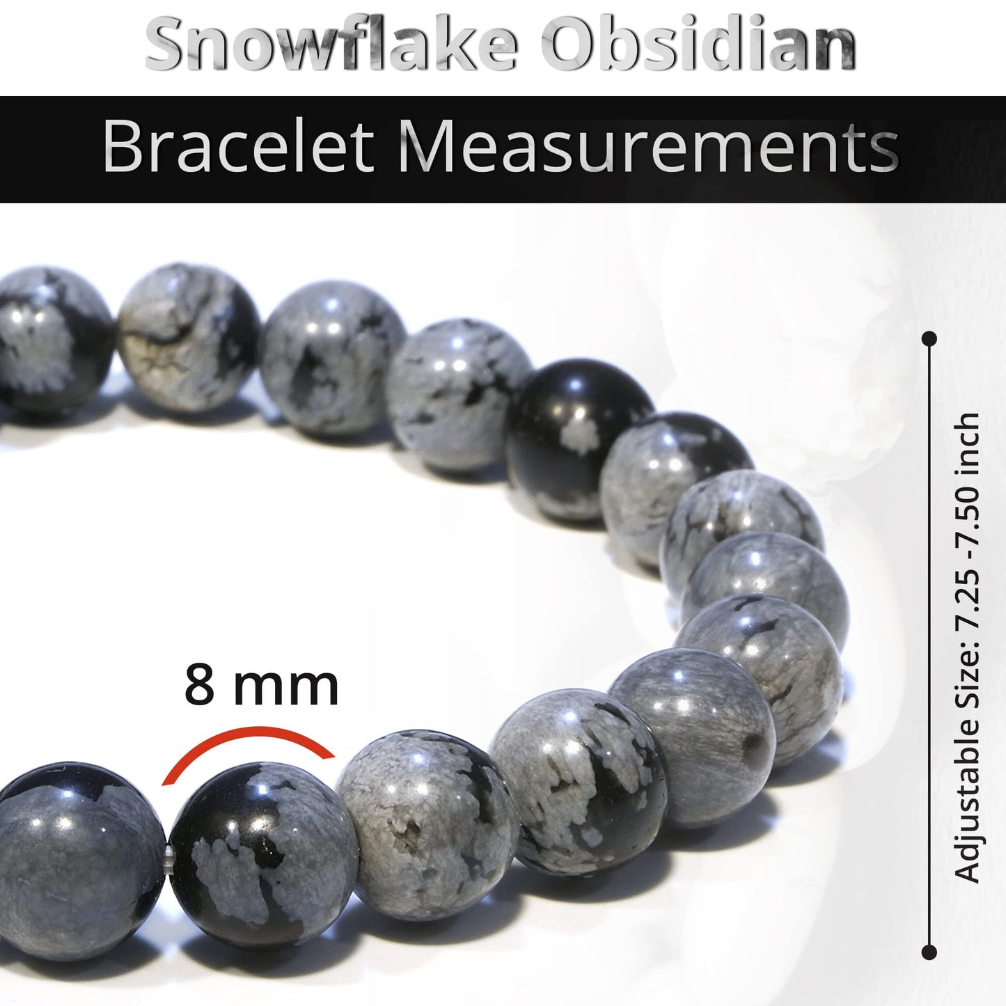 ANAYA AGATE Natural Snowflake Obsidian Bracelet, Healing Crystal Bracelet for Women and Men, 8mm Round Beaded Bracelet for Spiritual, Protection, Positive Energy, Elastic Adjustable Size Gemstone Bead Bracelet