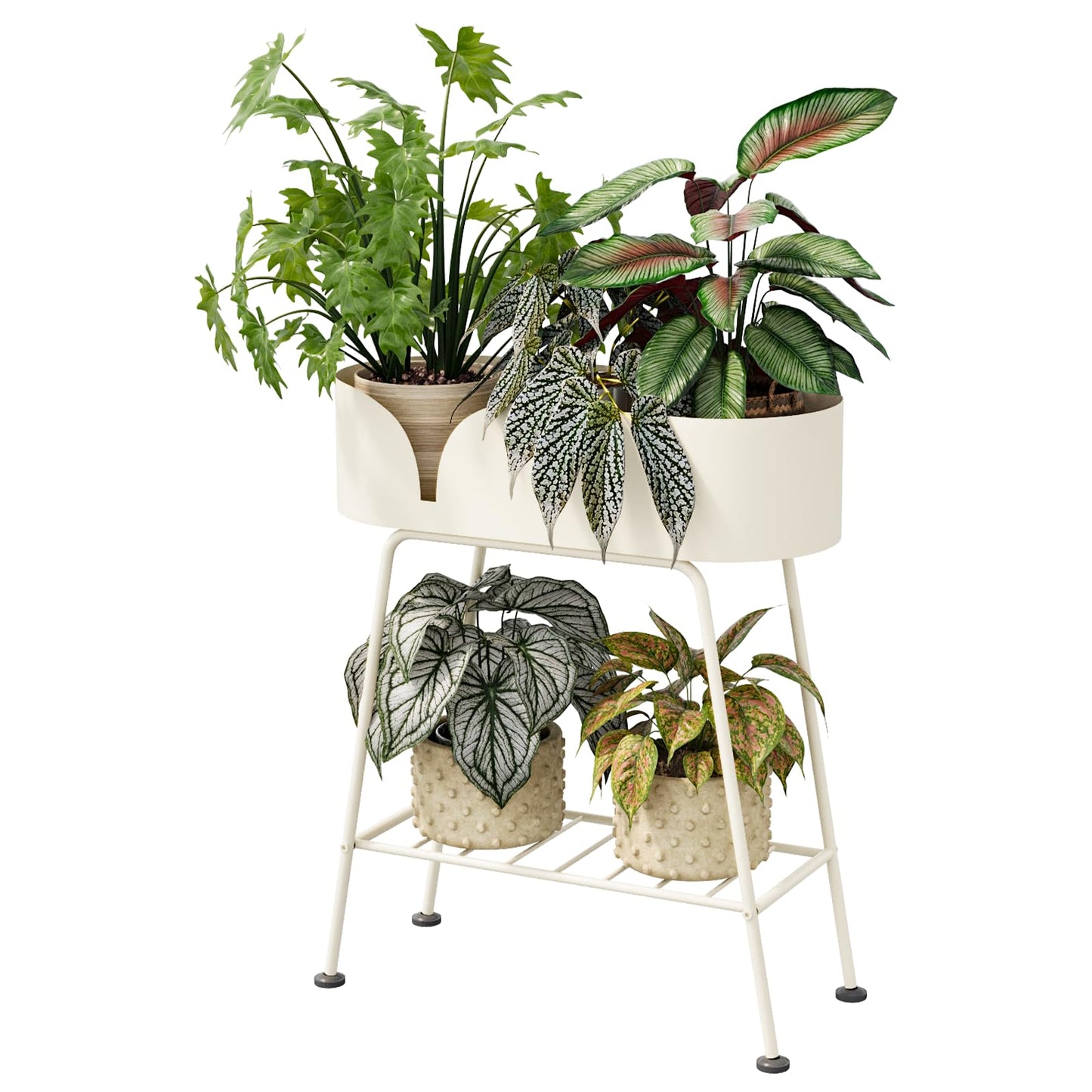 Bamworld Plant Stand Outdoor Large Plant Shelf Indoor for Tall Plants Table Metal 2 Tier Plant Bench Display Stand for Living Room Balcony Patio Decor White