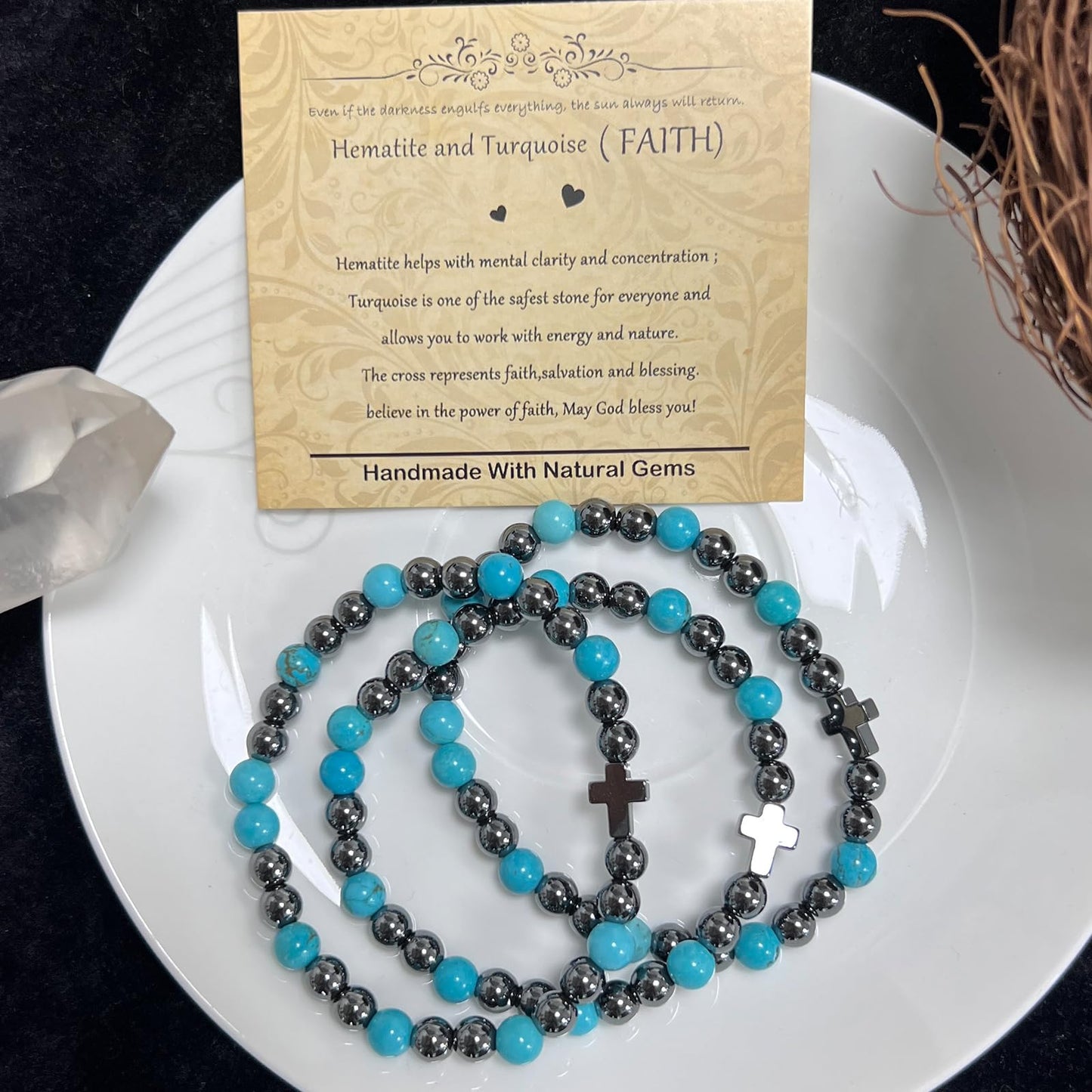 CHCCOYE 6mm Natural Healing Gemstone Bracelet Handmade Yoga Stretch Elastic Bracelet Stress Relief Crystal Jewelry for Men and Women (6mm FAITH)
