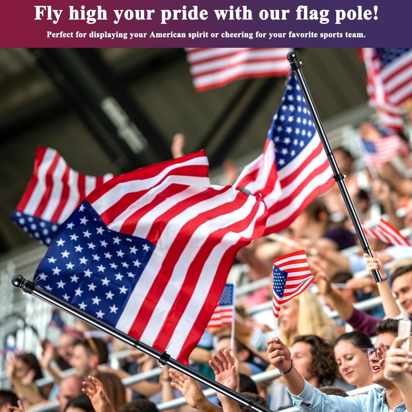 ESTTOP 5 FT Flag Pole, Tangle Free Spinning Stainless Steel Weather Resistant Rustproof Flagpole for 3x5 USA Flag Sports Fan Outdoor Flags 1" Dia Flag Poles for Outside House, Wall-Mounted (Black)