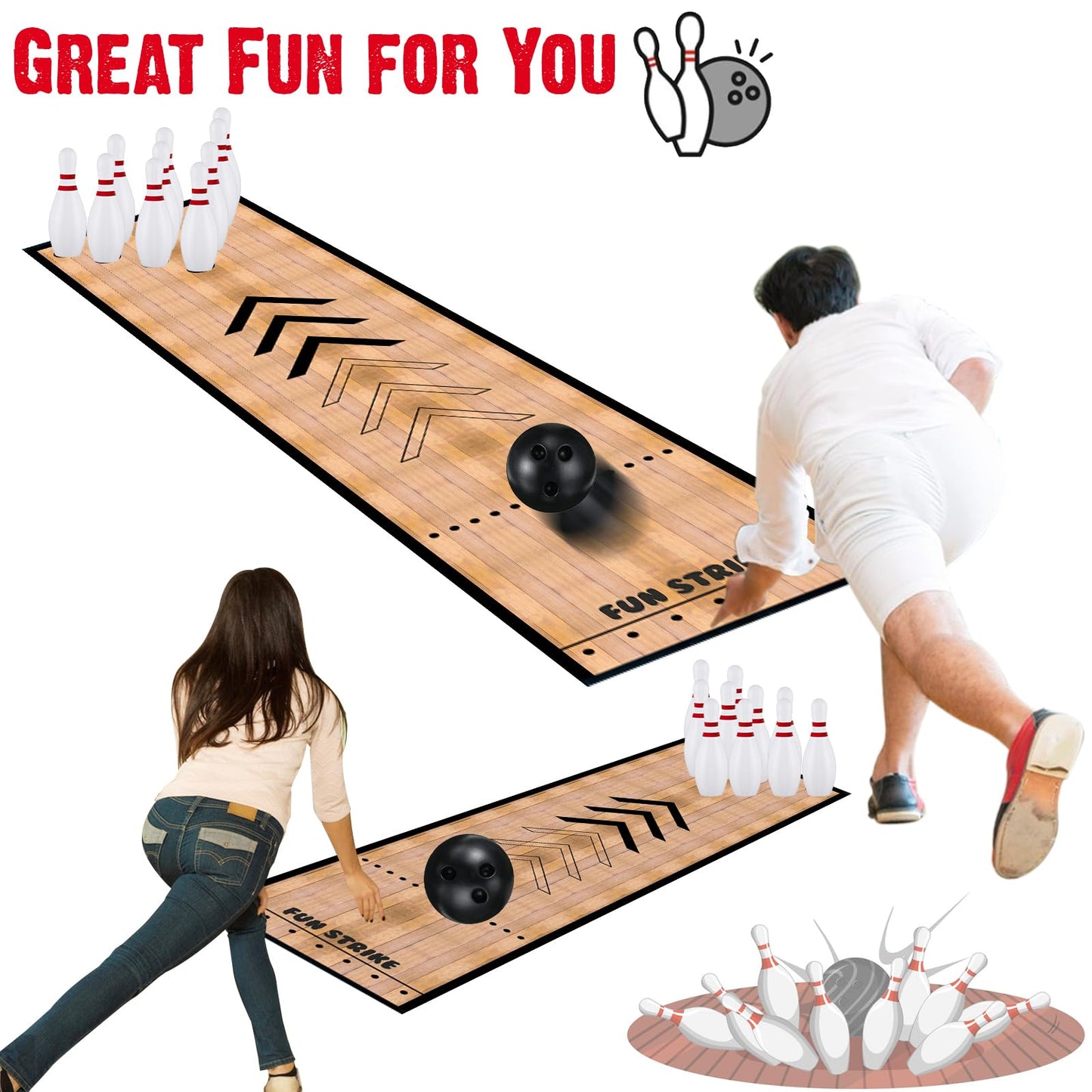 Mini Bowling Set, Bowling Alley Games Toys,Indoor & Outdoor Home Bowling Set,Bowling Pins & Ball Set ，10 pins, 2 Balls for Kid Age 3+ & Adult – Fun outdoor bowling for Backyard, Lawn, Party Games