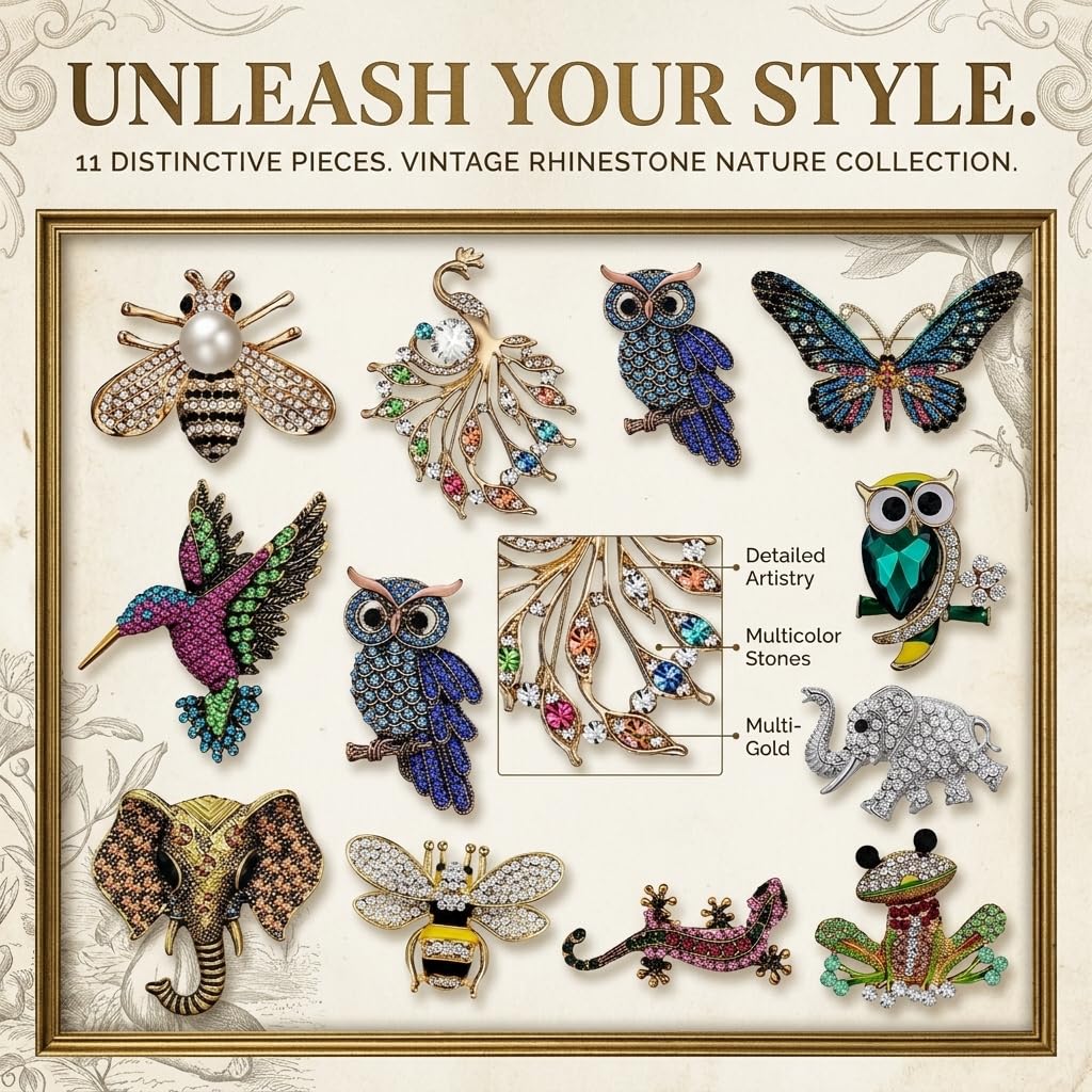 12 Pcs Brooches and Pins for Women Bulk Set Rhinestone Broches Pin Crystal Vintage Brooch Retro Pin Broches Para Ropa De Mujer Gifts for Women Girls