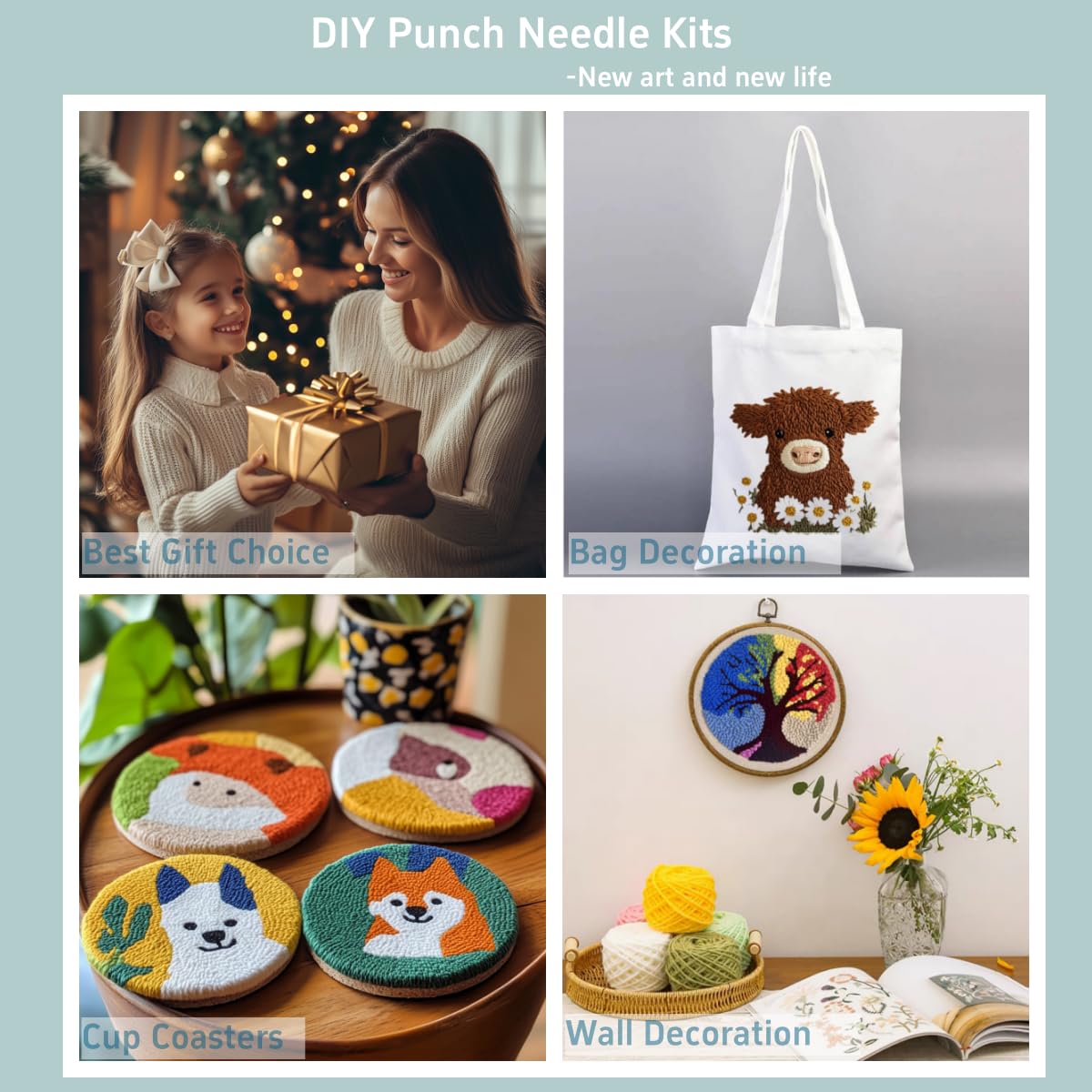 Punch Needle Kits Cute Jersey Cow Embroidery Starter Set with Hoop Easy for Beginners DIY Stress Relief Handmade Craft Hobby and Home Decor 20x20cm-5