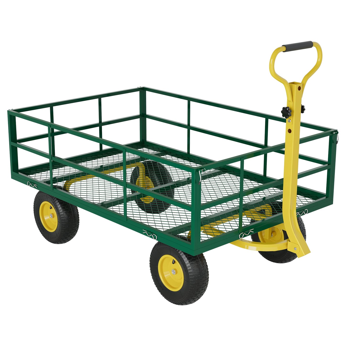 Garden Cart & Utility Wagon1200 lb Heavy-Duty Wheelbarrow, 47"x31" Steel Yard Cart with Wheels, 180° Adjustable Yellow T-Handle, Green (for Lawn, Patio & Farm)